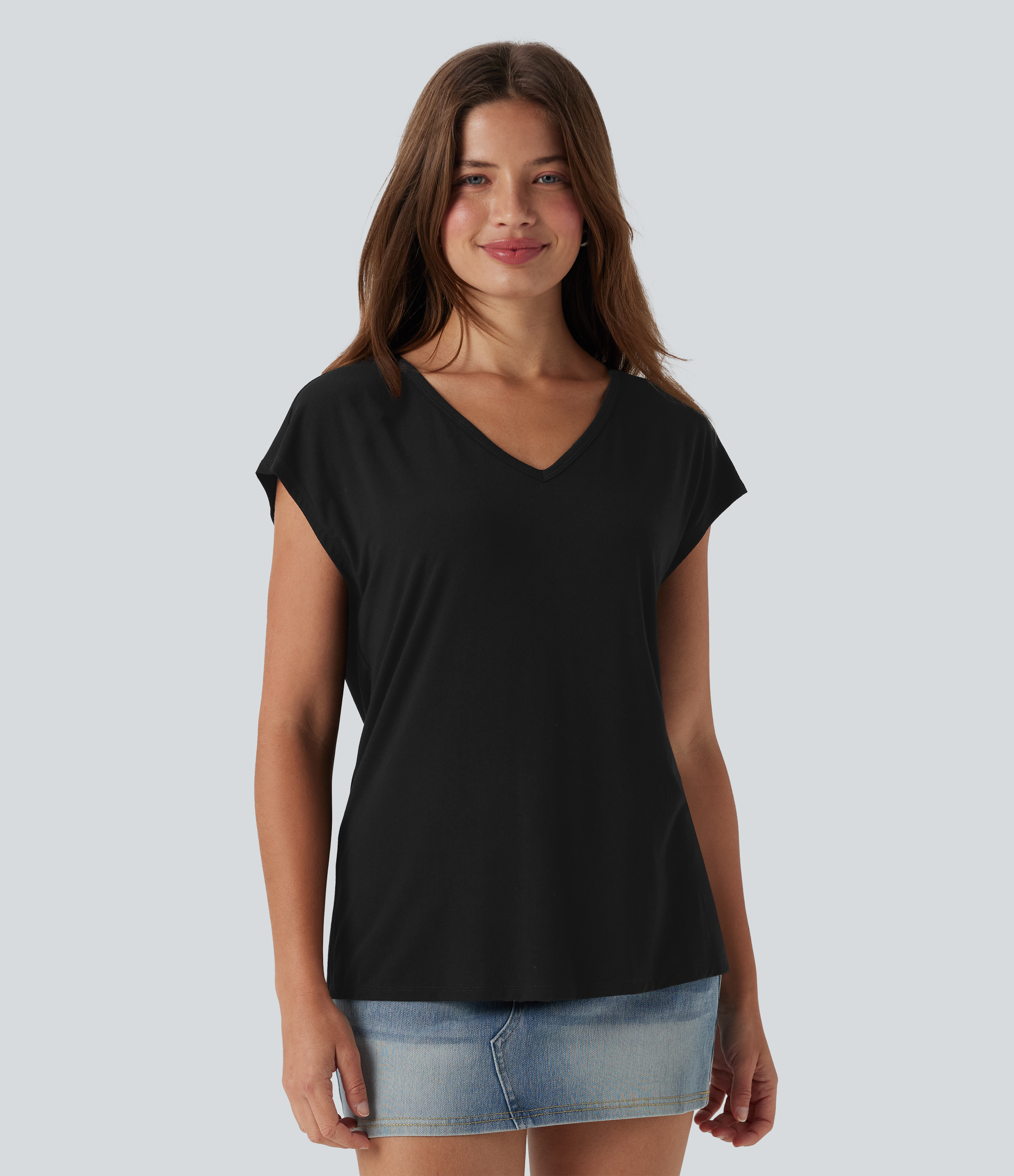 V-Ausschnitt Kurzarm Lässiges T-Shirt