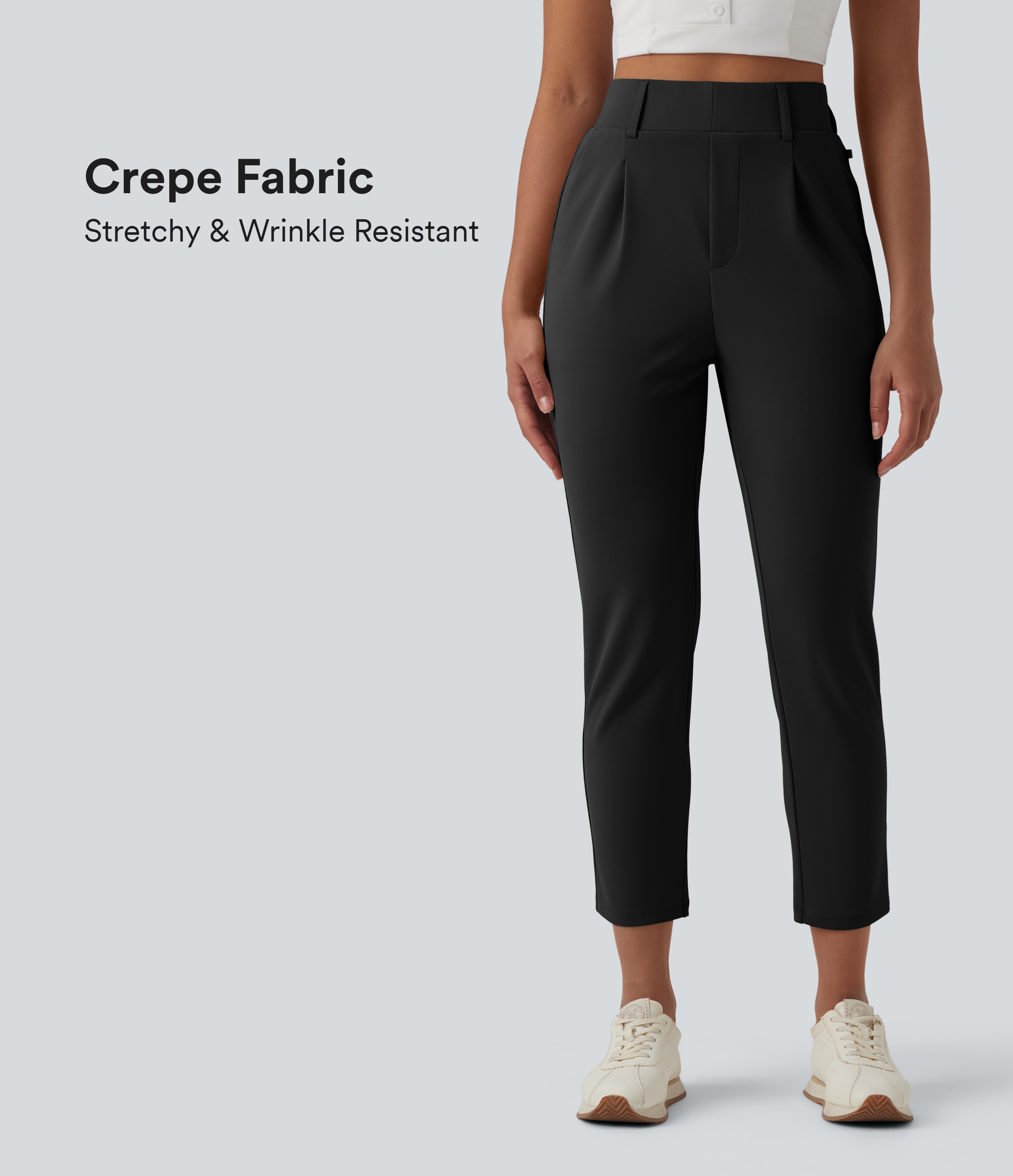 Schmal zulaufende Golfhose aus Krepp mit hohem Bund und Seitentaschen