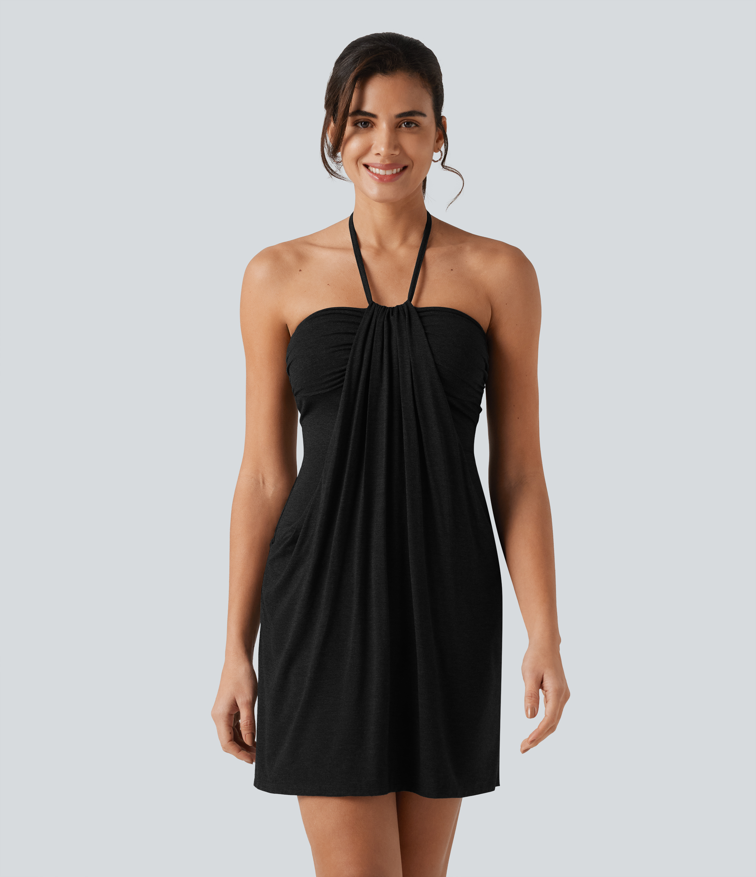 Halter Tie Back Mini Resort Dress with Pockets