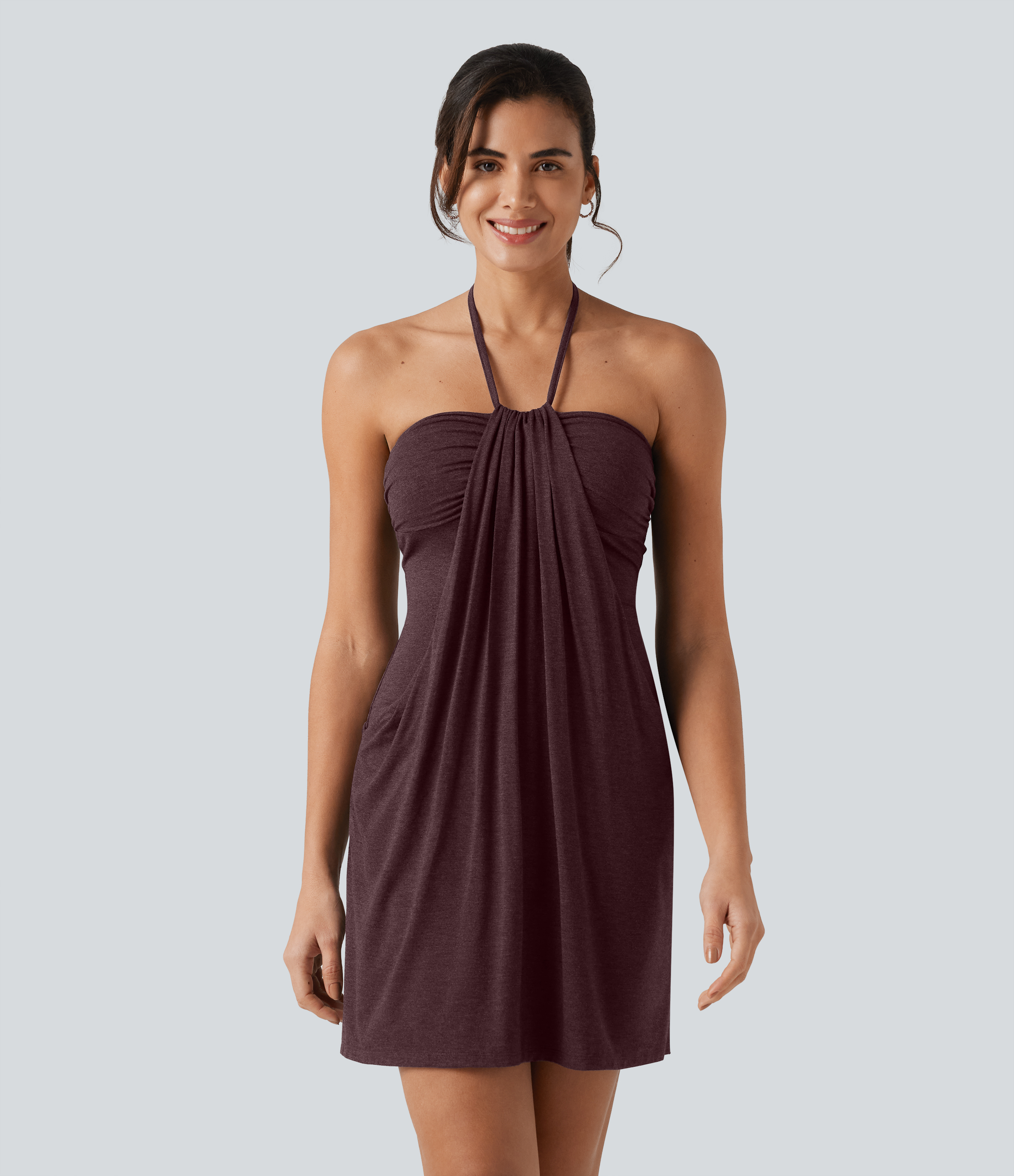 Halter Tie Back Mini Resort Dress with Pockets