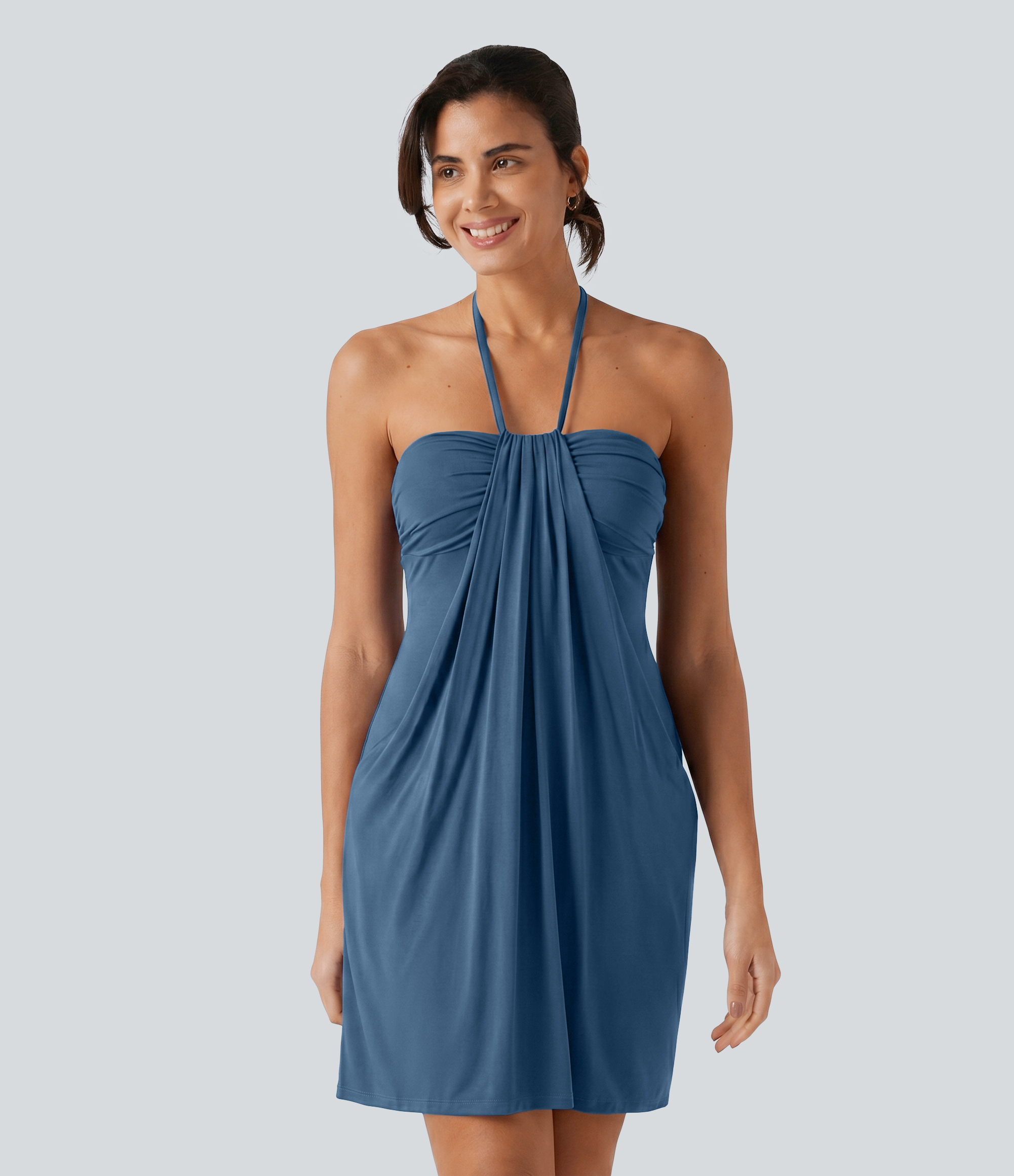 Halter Tie Back Mini Resort Dress with Pockets