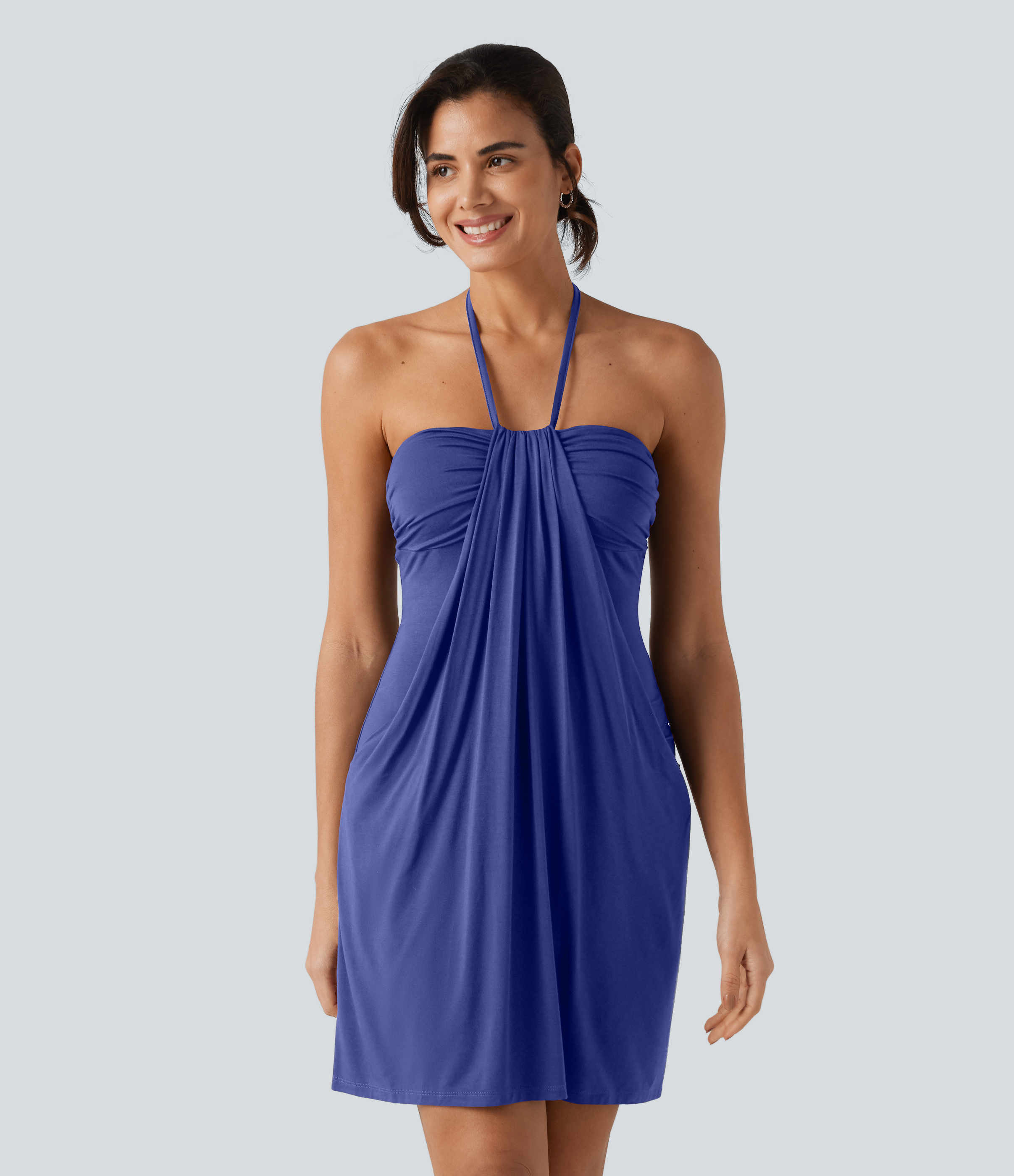 Halter Tie Back Mini Resort Dress with Pockets