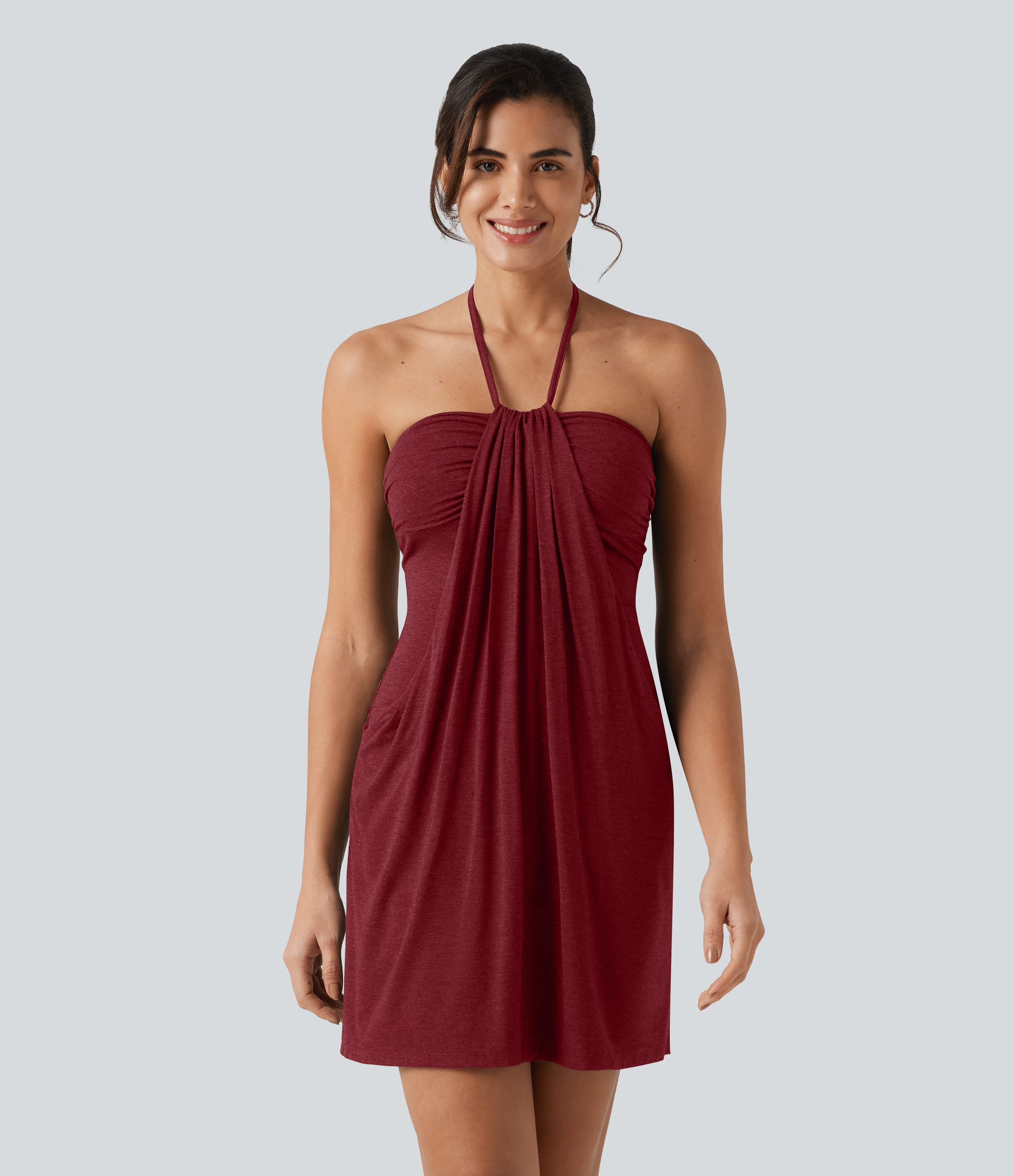 Halter Tie Back Mini Resort Dress with Pockets