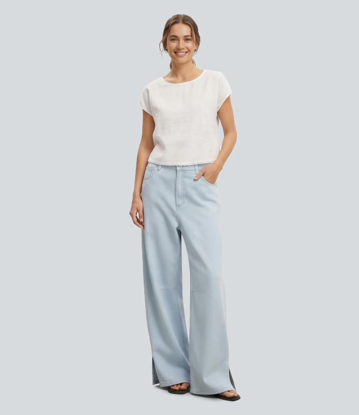 Mid Rise Baggy Casual Jeans with Pockets
