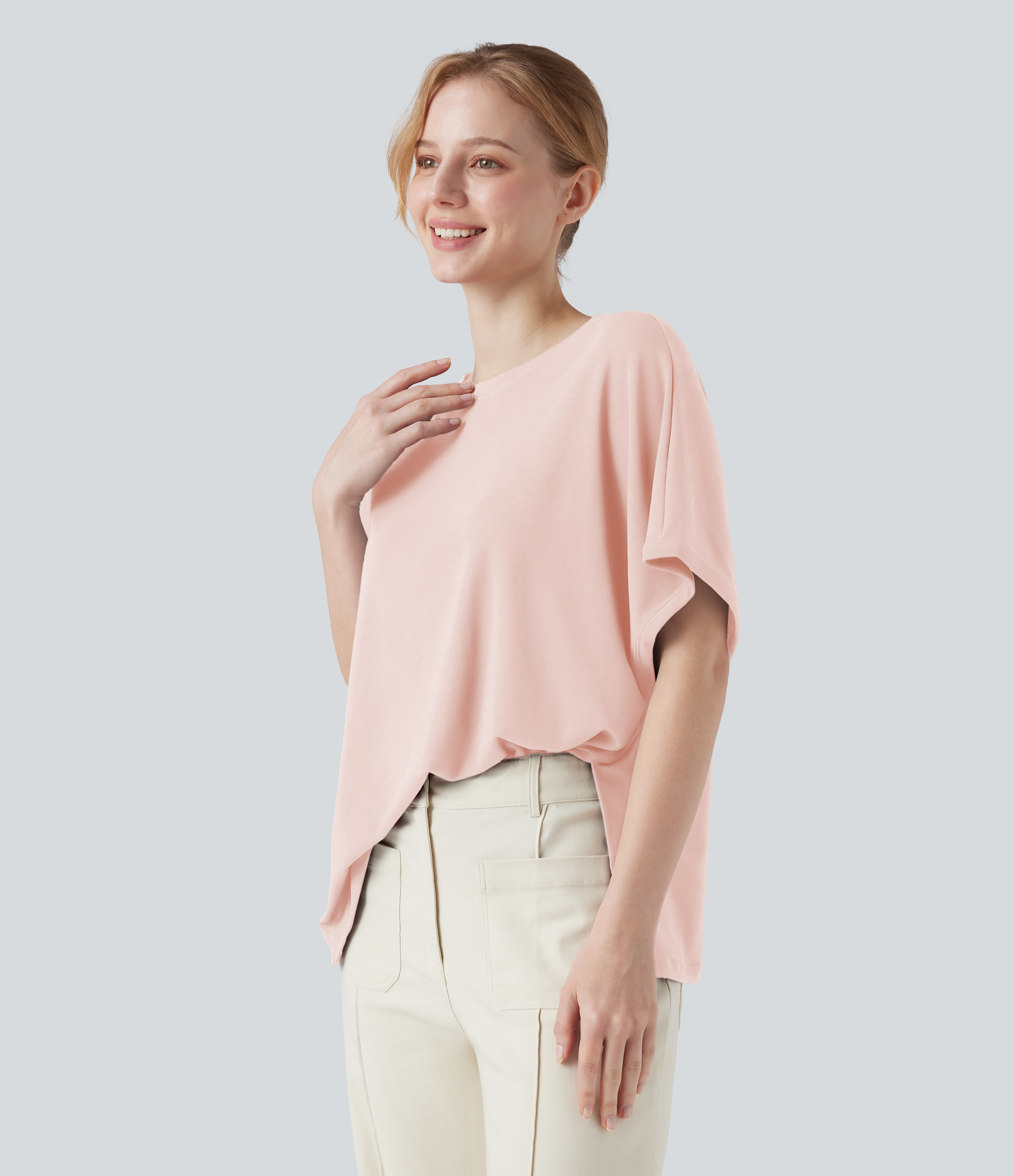 Round Neck Batwing Sleeve Relaxed Casual T-Shirt