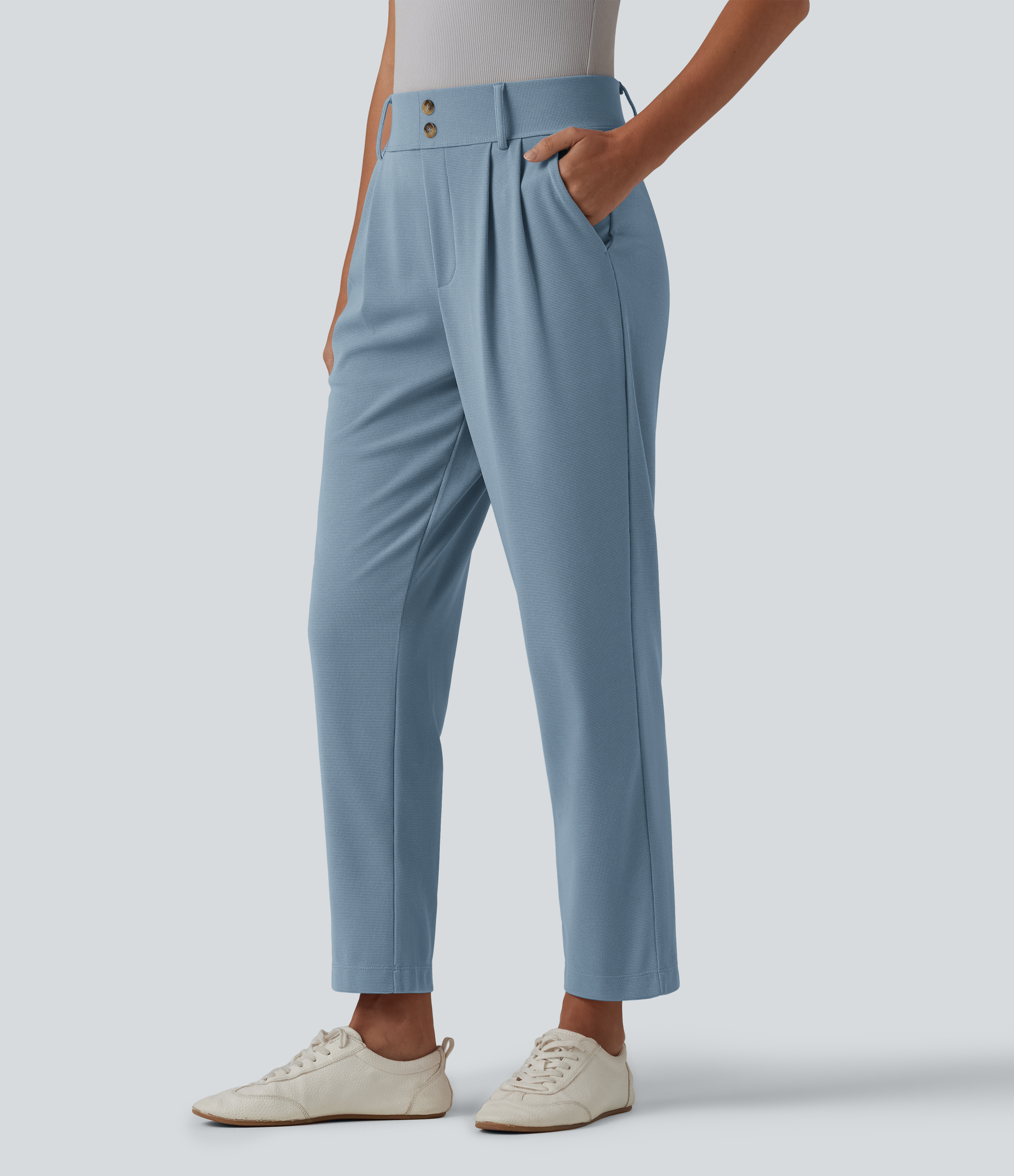 Halara Flex™ - Schmal zulaufende Bürohose mit hohem Bund, Seitentaschen und Waffelstoff