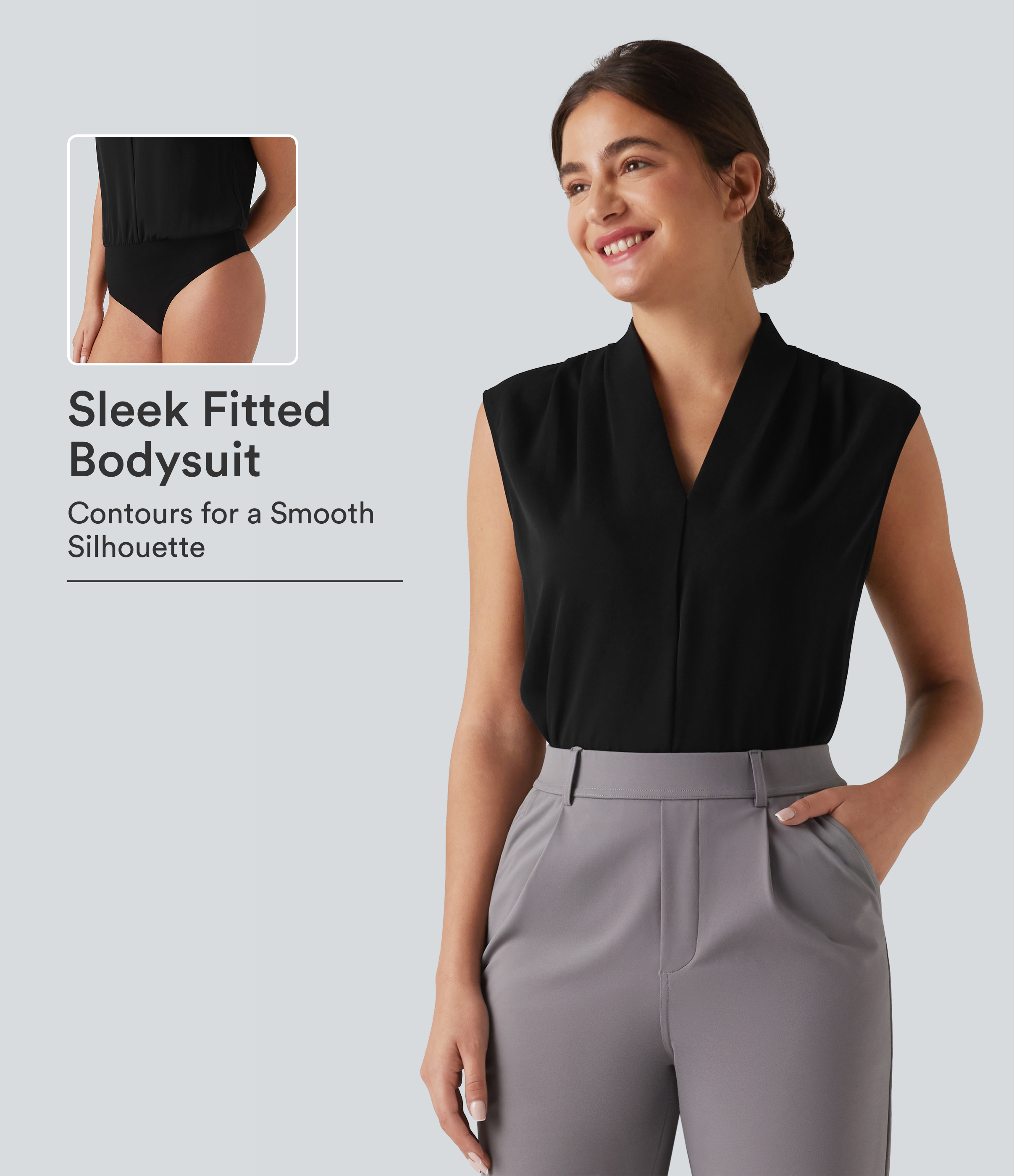 V Neck Sleeveless Work Bodysuit