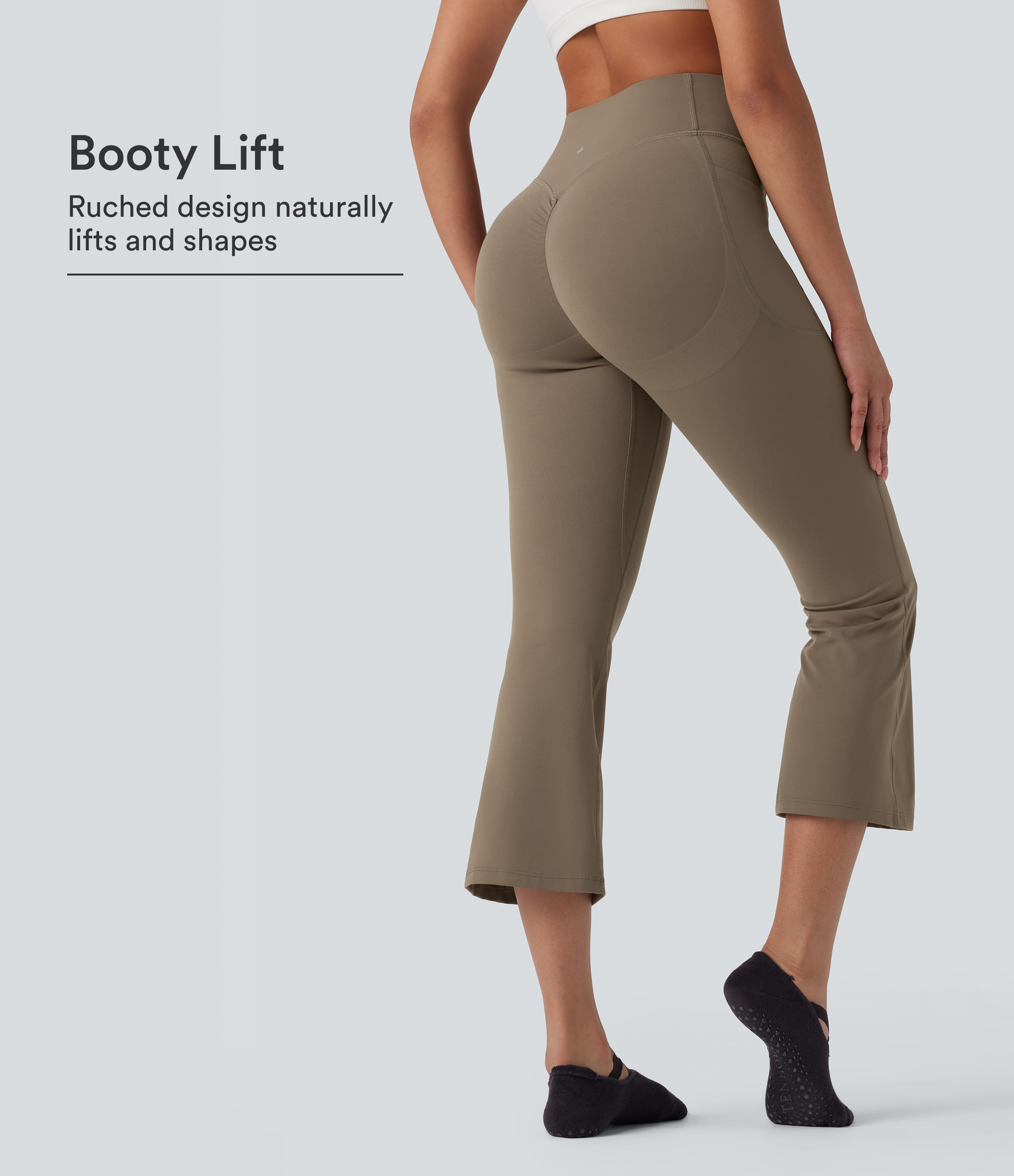 Halara UltraSculpt™ SoCinched Hohe Taille Scrunch Po Lifting Bauchkontrolle Crop Shaping Yoga Bootcut Leggings mit Taschen