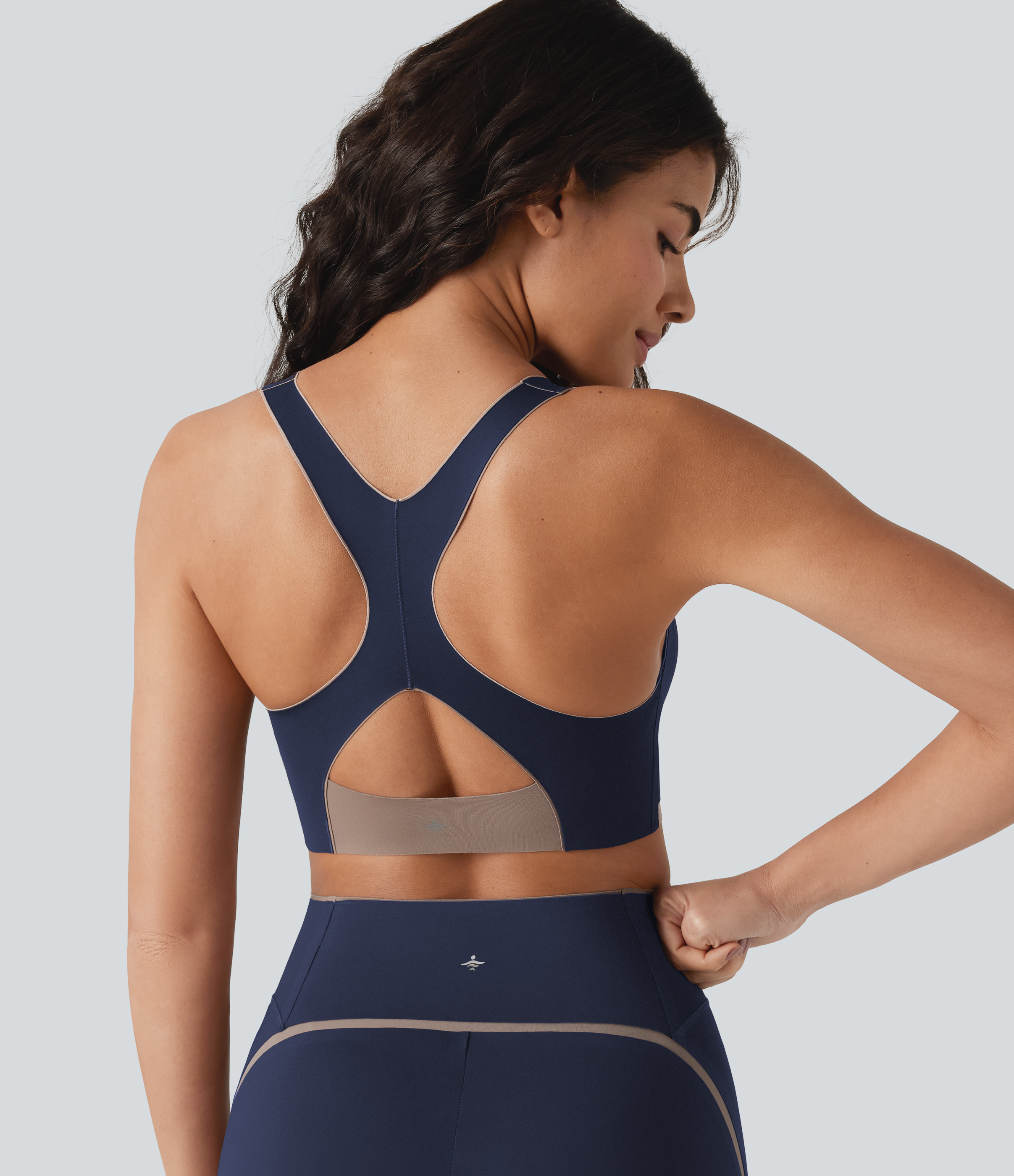 Low Support U Neck Built-in Bra Racerback Color Block Workout Sports Bra