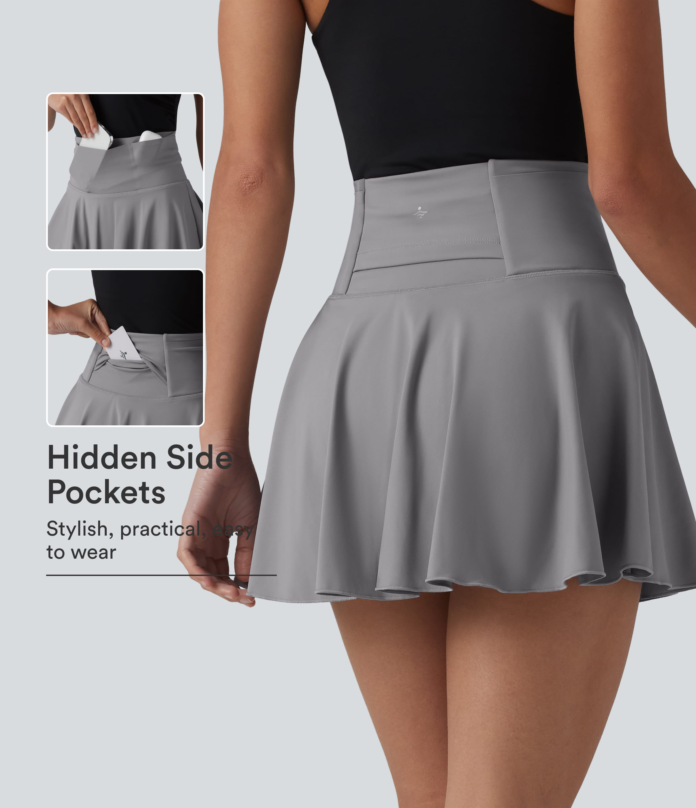 SoftlyZero™ Airy High Waisted 2-in-1 Cool Touch Flare Mini Tennis Skirt with Pockets-UPF50+