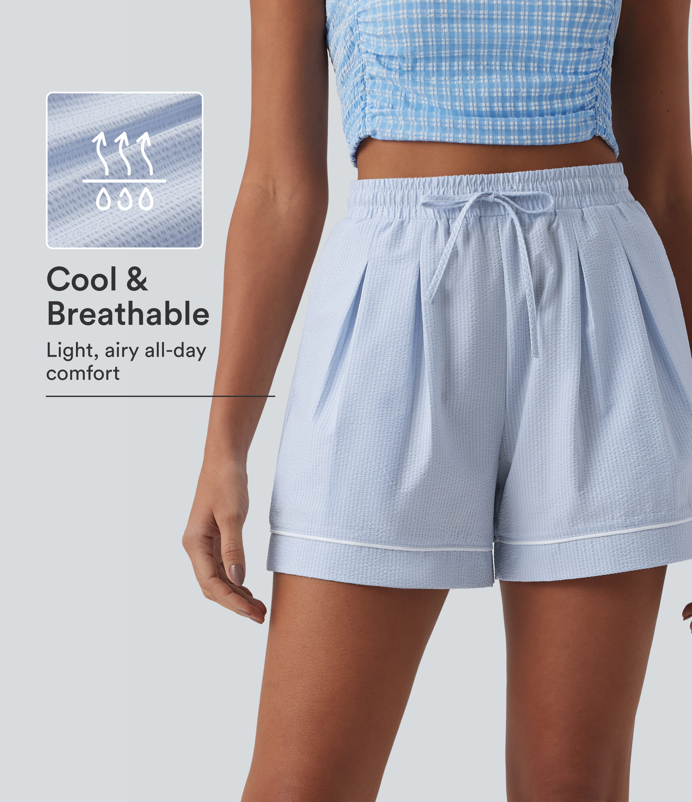 Shorts holgados estilo resort de talle alto con cordón, plisados, efecto arrugado, de secado rápido y con bolsillos.