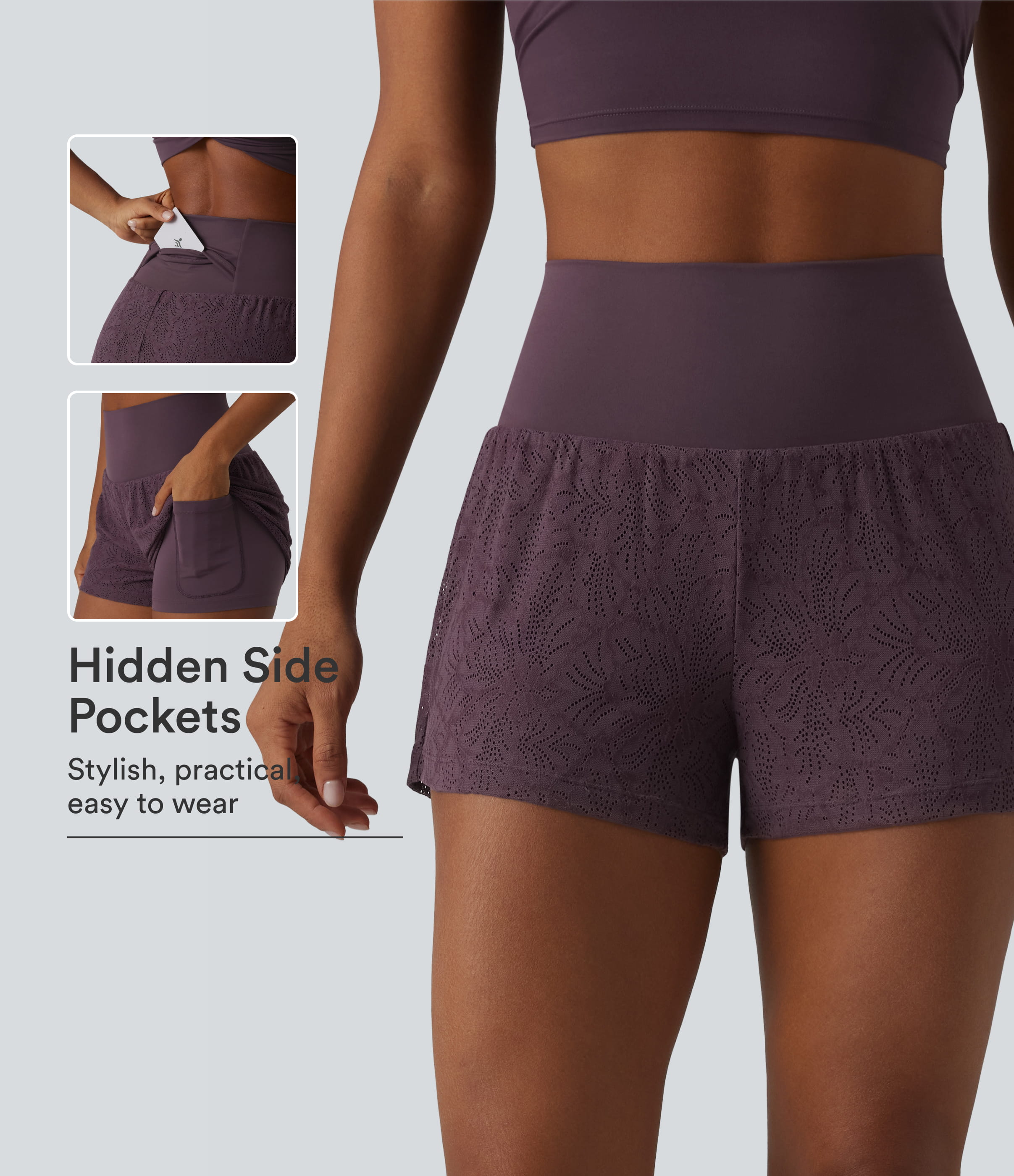 SoftlyZero™ High Waisted 2-in-1 Lace Workout Shorts 3'' with Pockets