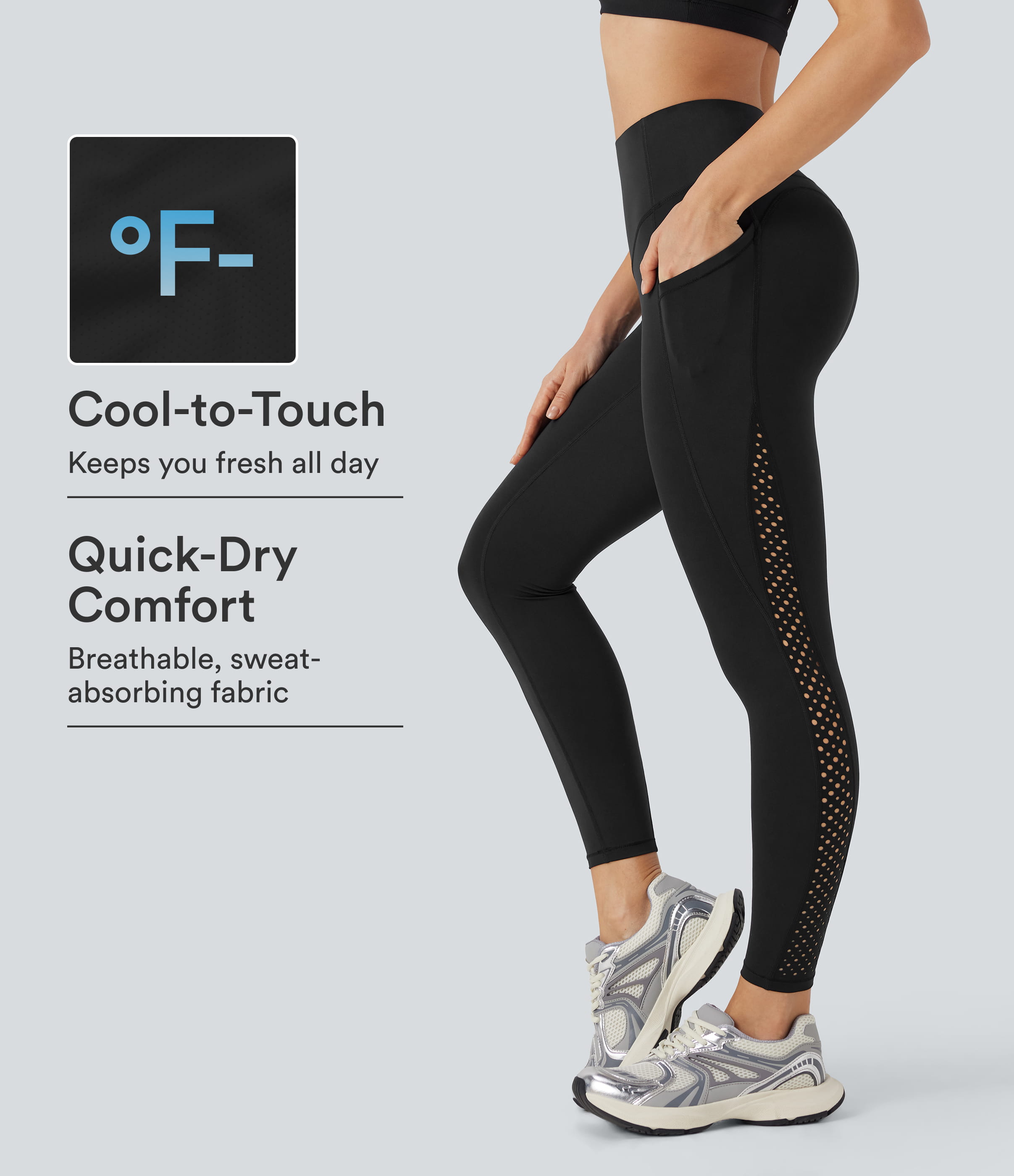 Halara UltraSculpt™ Cool Quick Dry High Waisted Tummy Control Ventilation Perforated Yoga Leggings with Pockets-UPF50+