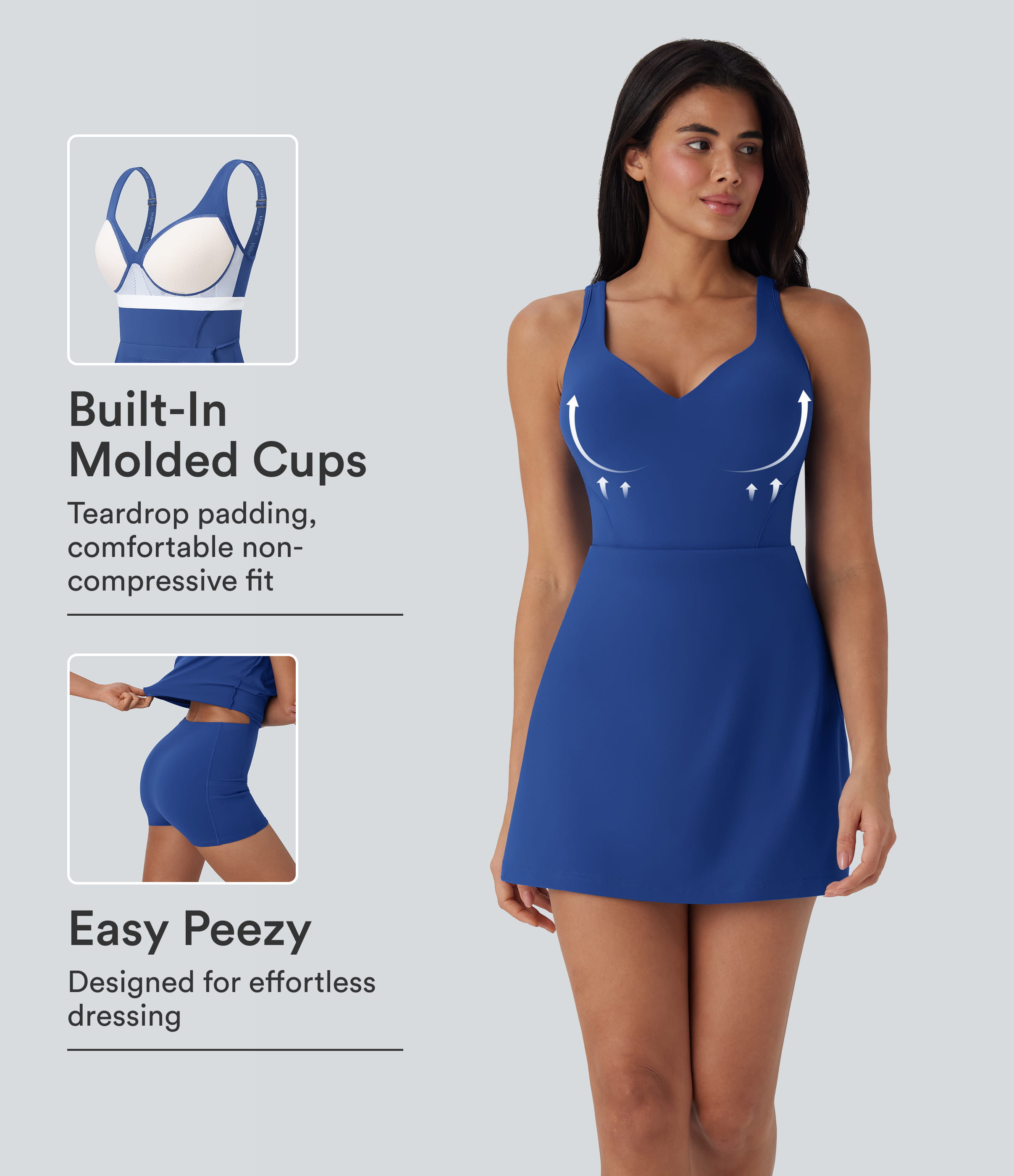 SoftlyZero™ Plush Push-Up Molded Cups 2-in-1 Yoga Active Dress with Pockets-Easy Peezy DD-F Cups