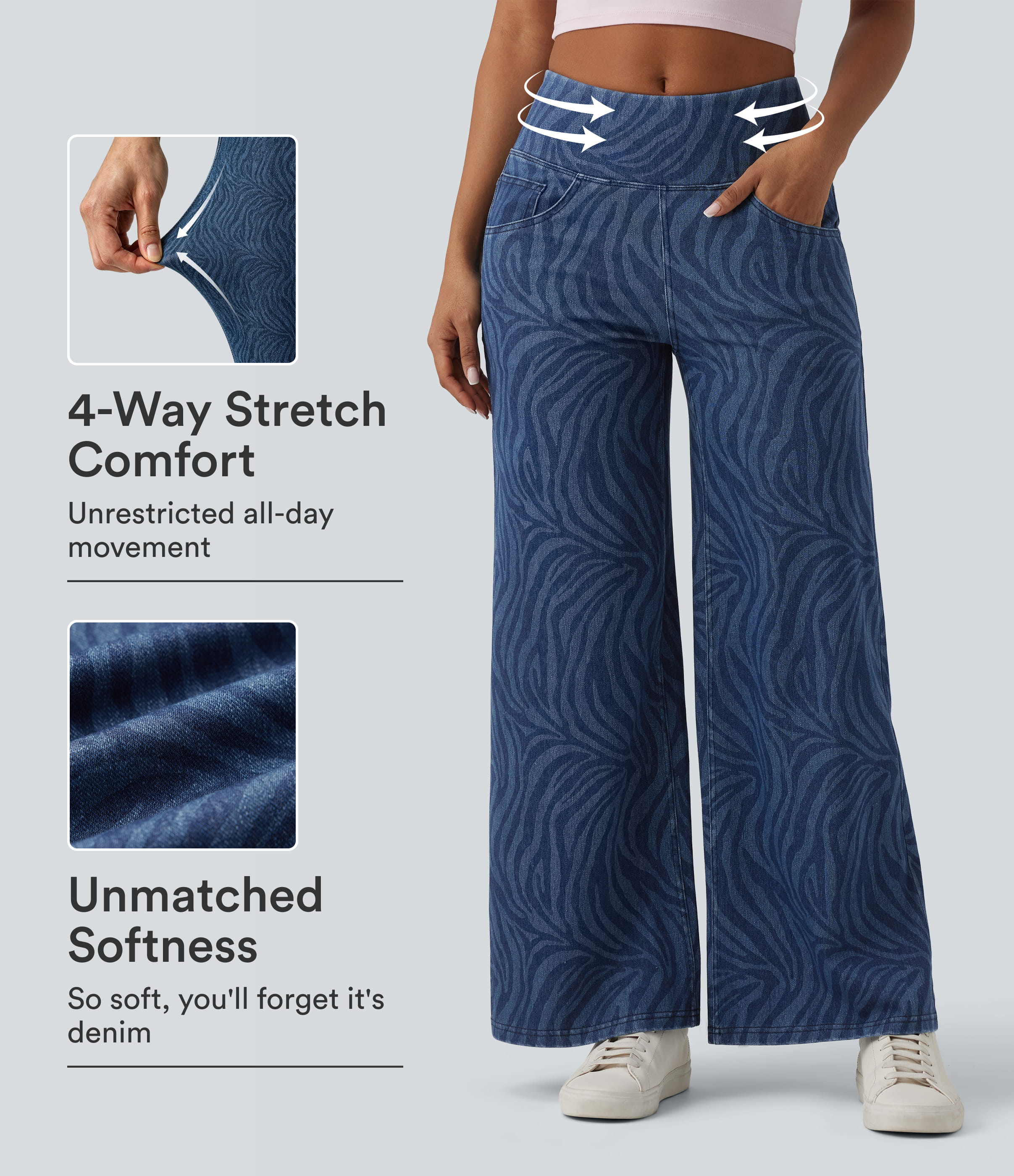 Halara Flex™ Mid Rise Tummy Control Zebra Stripe Casual Wide Leg Jeans with Pockets