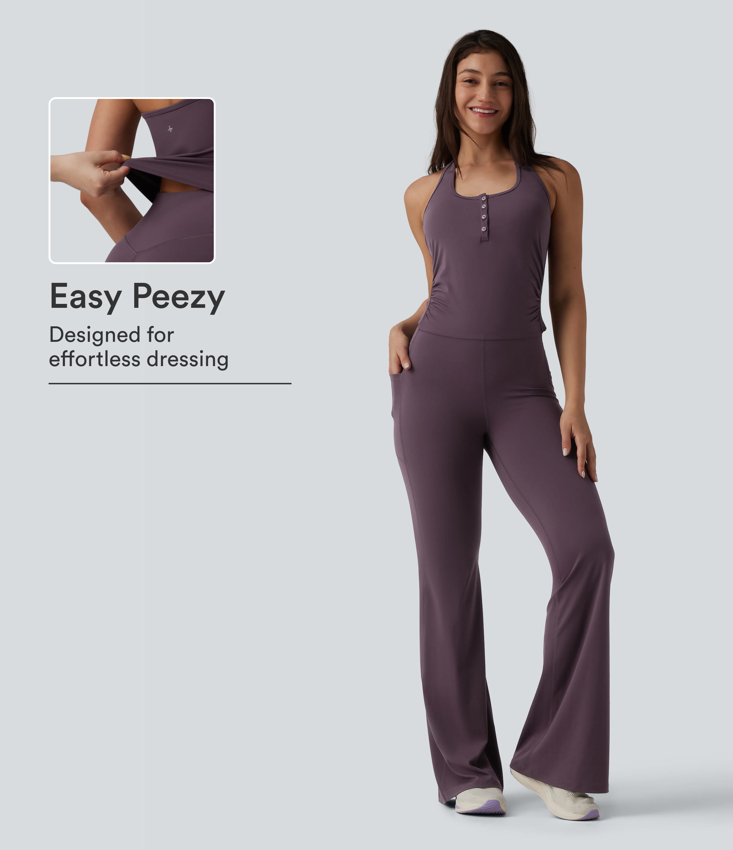 Halara UltraSculpt™ Halter Flare Yoga Jumpsuit with Pockets-Easy Peezy Edition