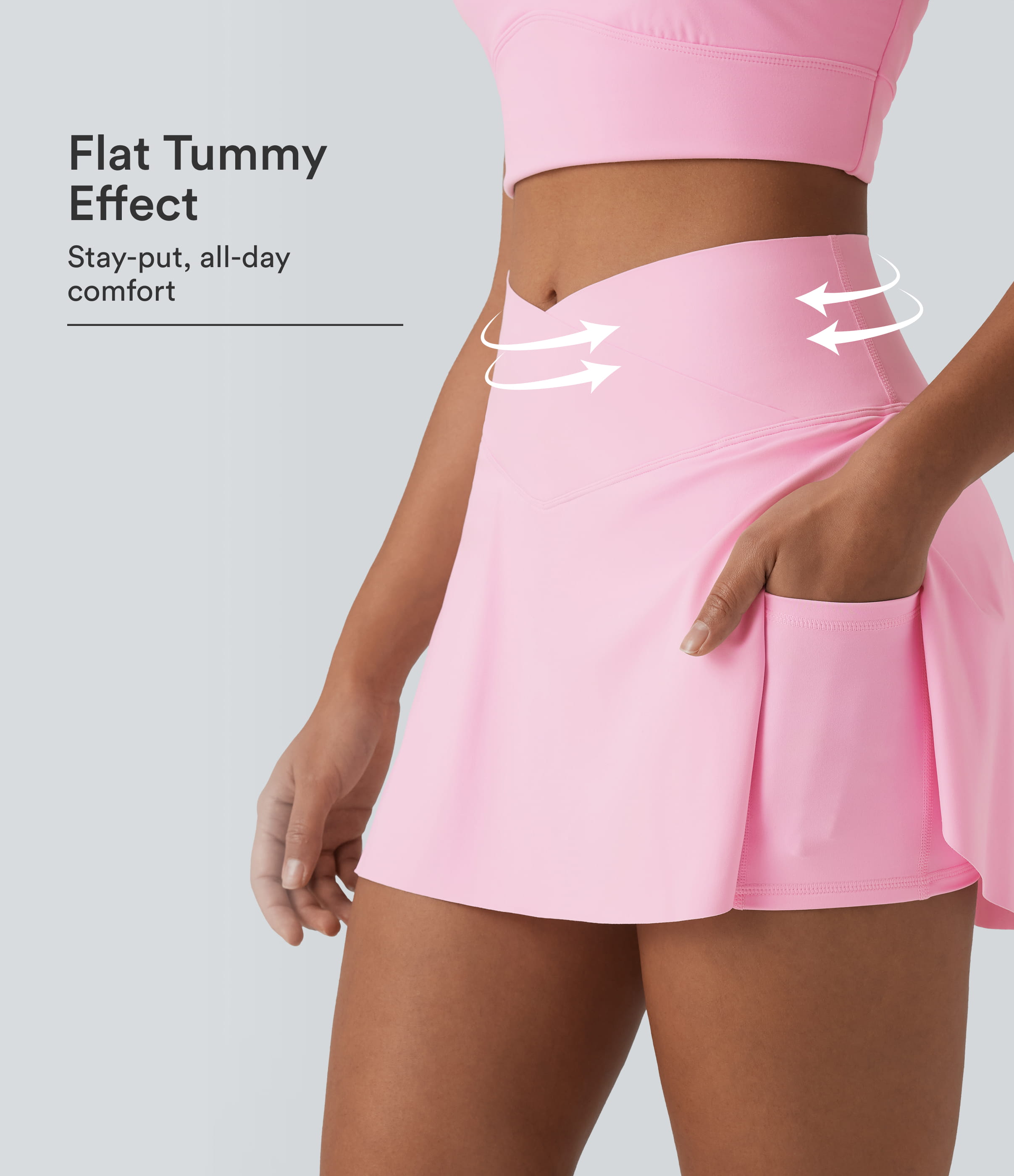 SoftlyZero™ Airy Crossover Tummy Control 2-in-1 Cool Touch Mini Tennis Skirt with Pockets-Lucid-UPF50+