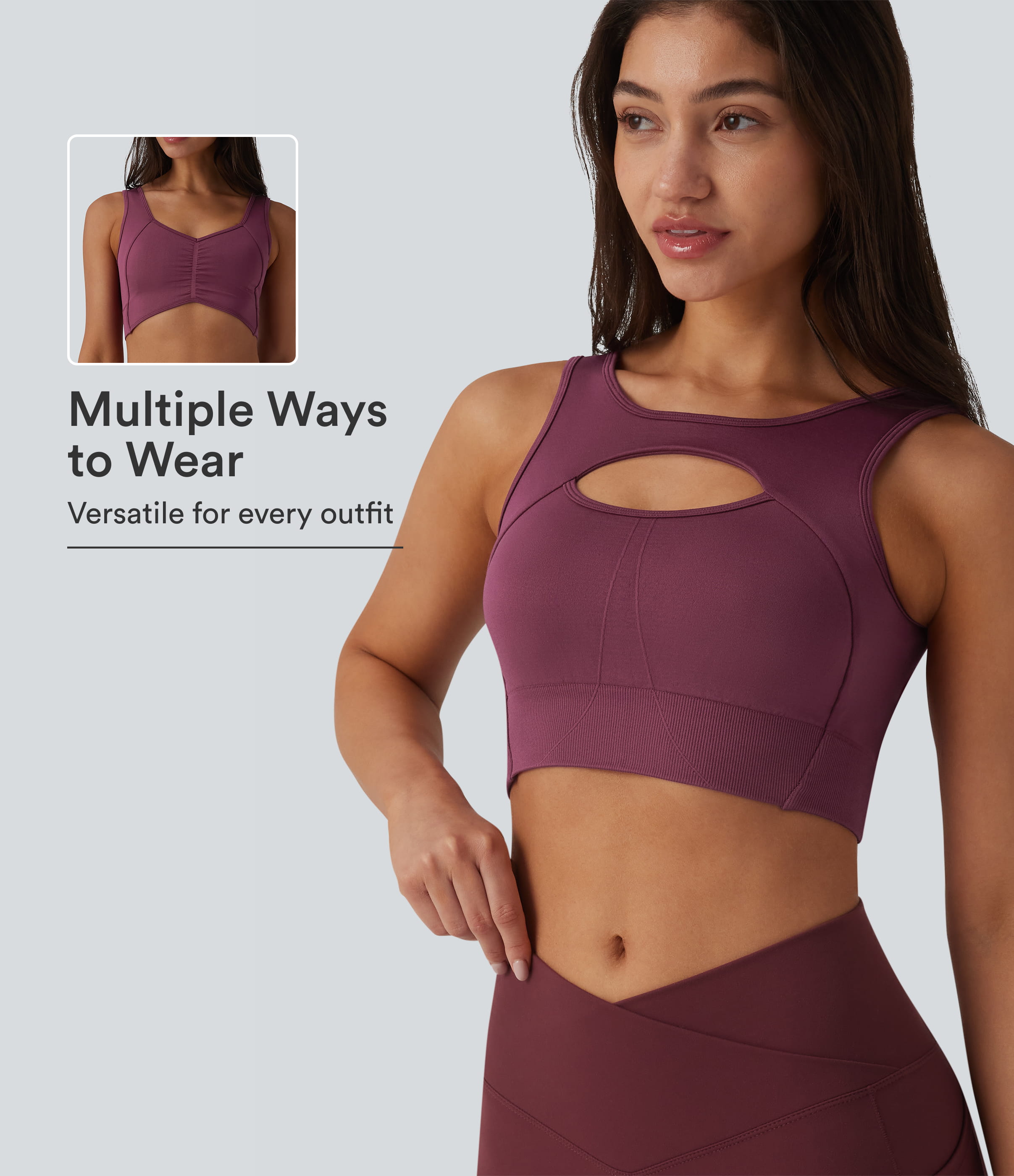 OneForm Seamless Flow Low Support Cut-out Built-in Bra Yoga Sports Bra-Front and Back Wearable