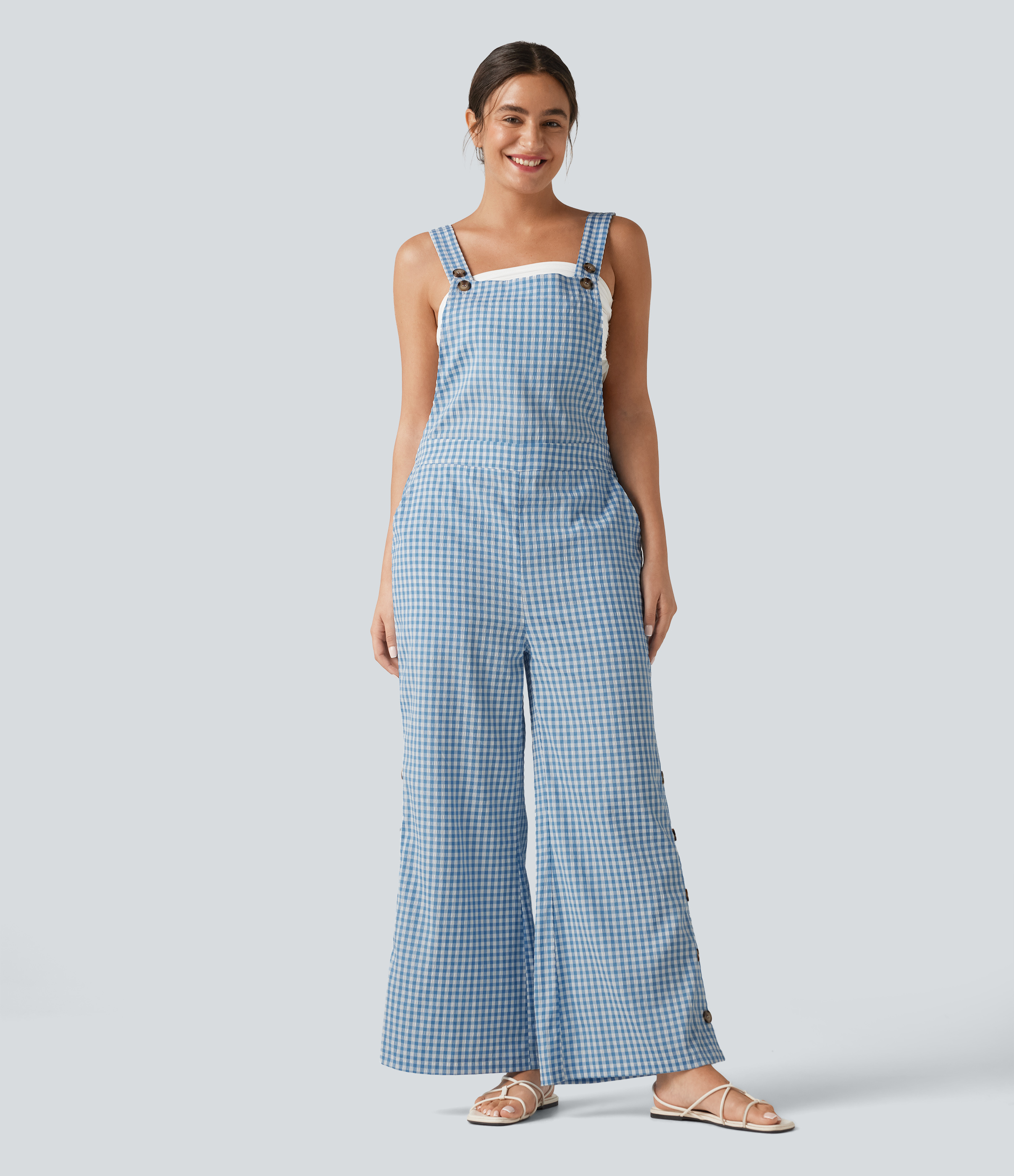 Adjustable Straps Gingham Casual Baggy Overalls with Pockets-Easy Peezy