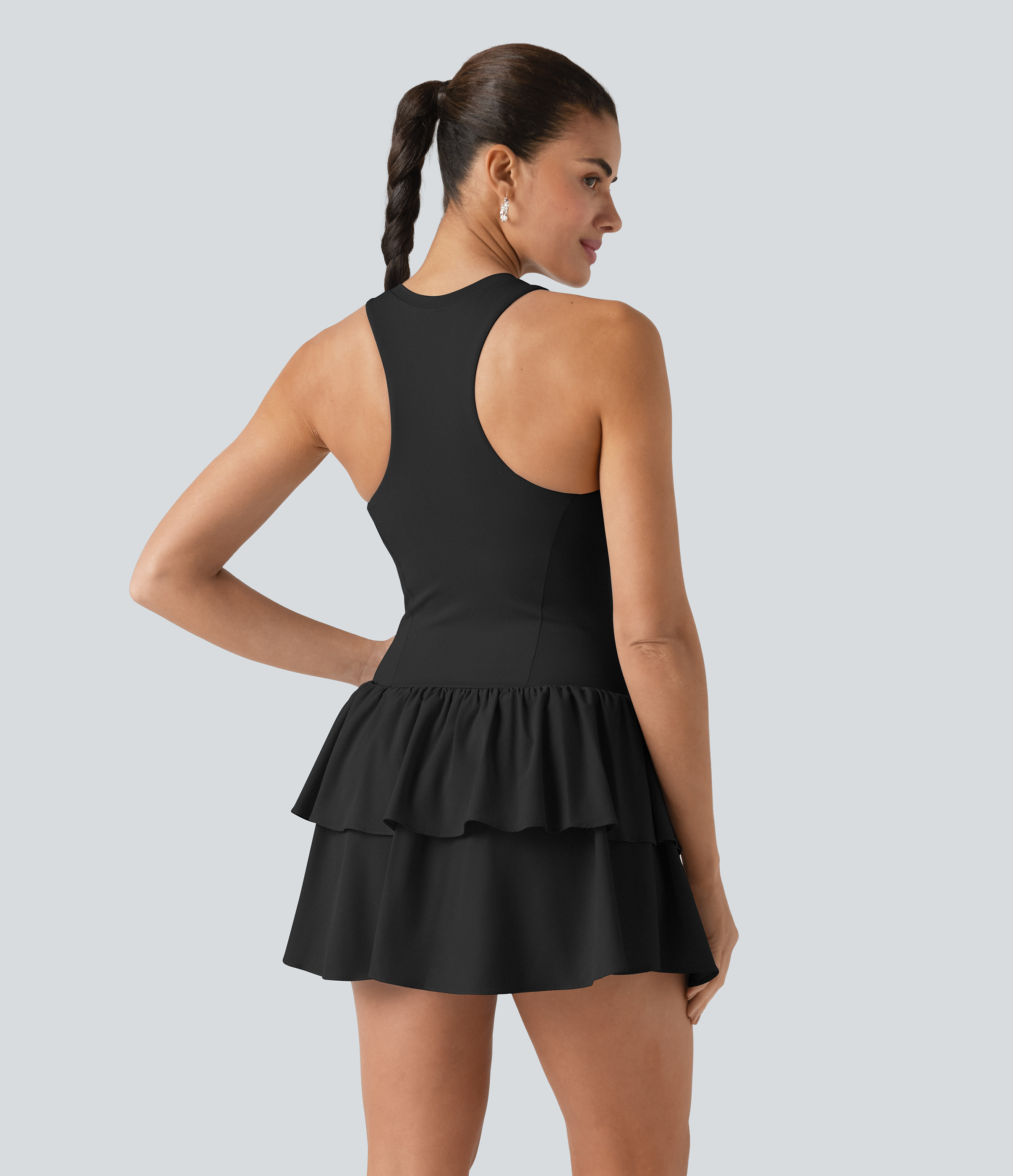 Breezeful™ Racerback Sleeveless Tiered Ruffle Hem Built-in Bra 2-in-1 Quick Dry Casual Dress
