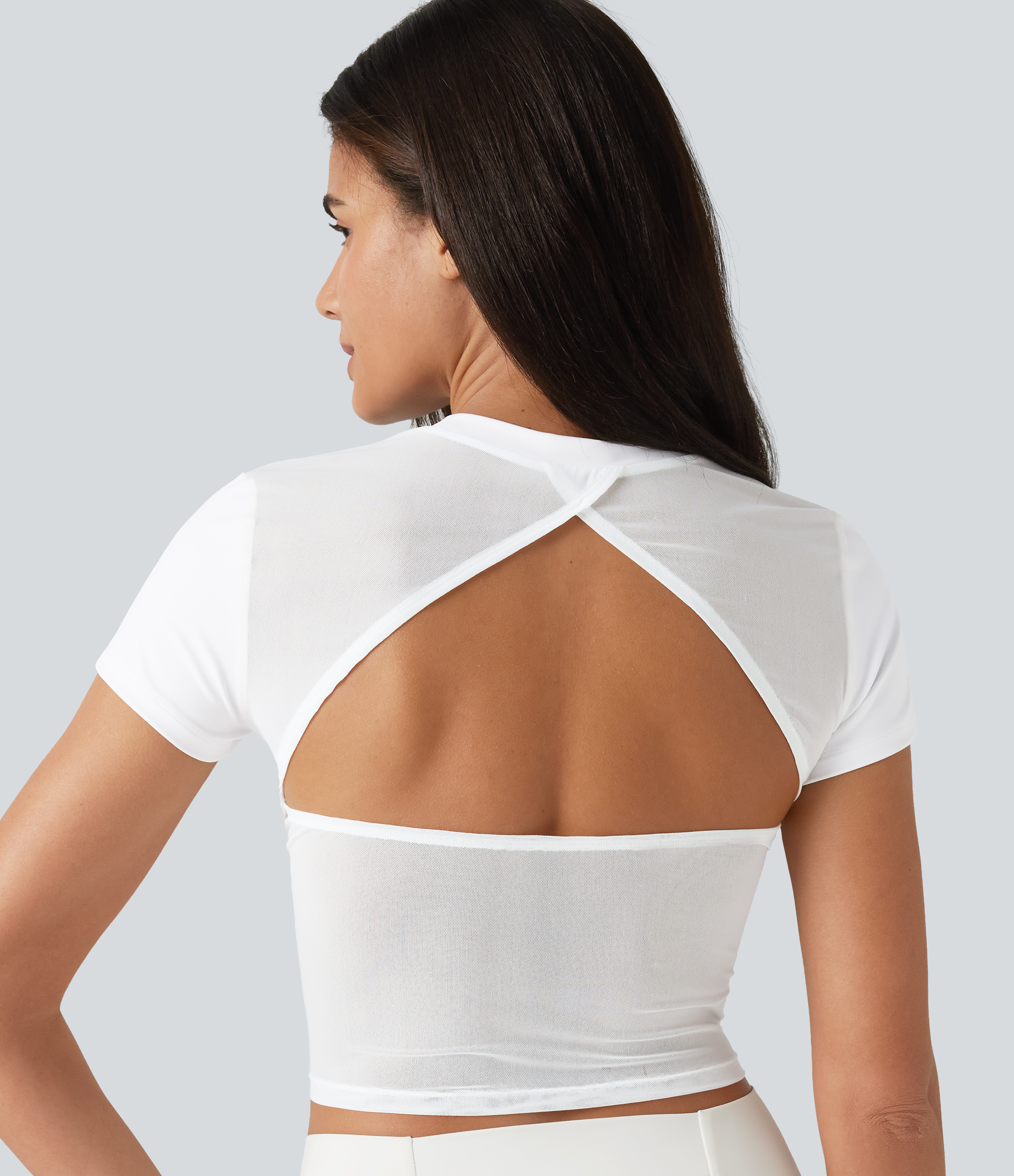 SoftlyZero™ Airy Round Neck Short Sleeve Cut-Out Back Breathable Mesh Cool Touch Running Sports Top-UPF50+
