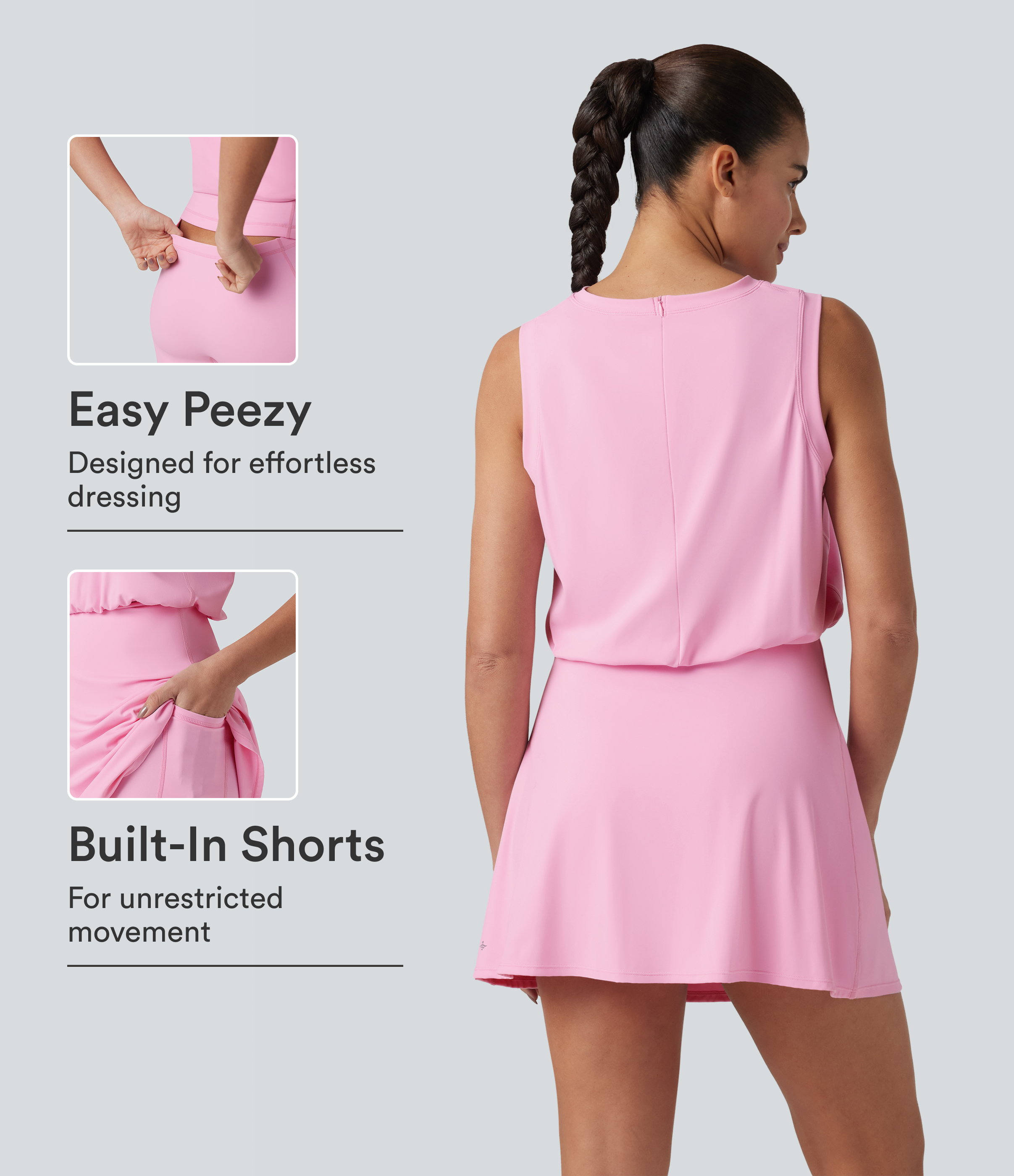 SoftlyZero™ Airy Round Neck Sleeveless 2-in-1 Cool Touch Mini Yoga Active Dress with Pockets-Easy Peezy
