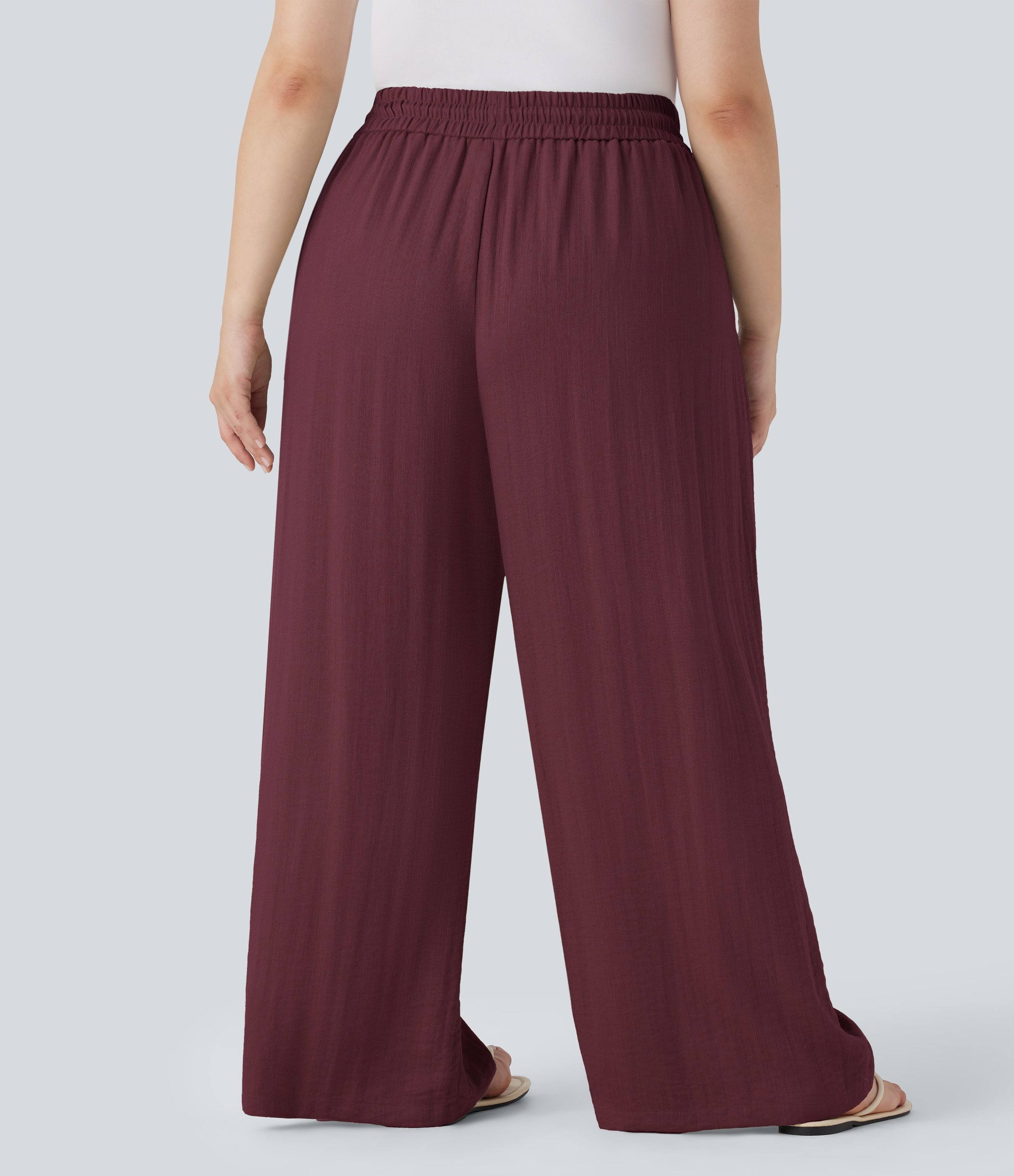 Zinfandel Pantalon grande taille décontracté à taille haute, avec cordon, effet lin, jambe large et poches / 2