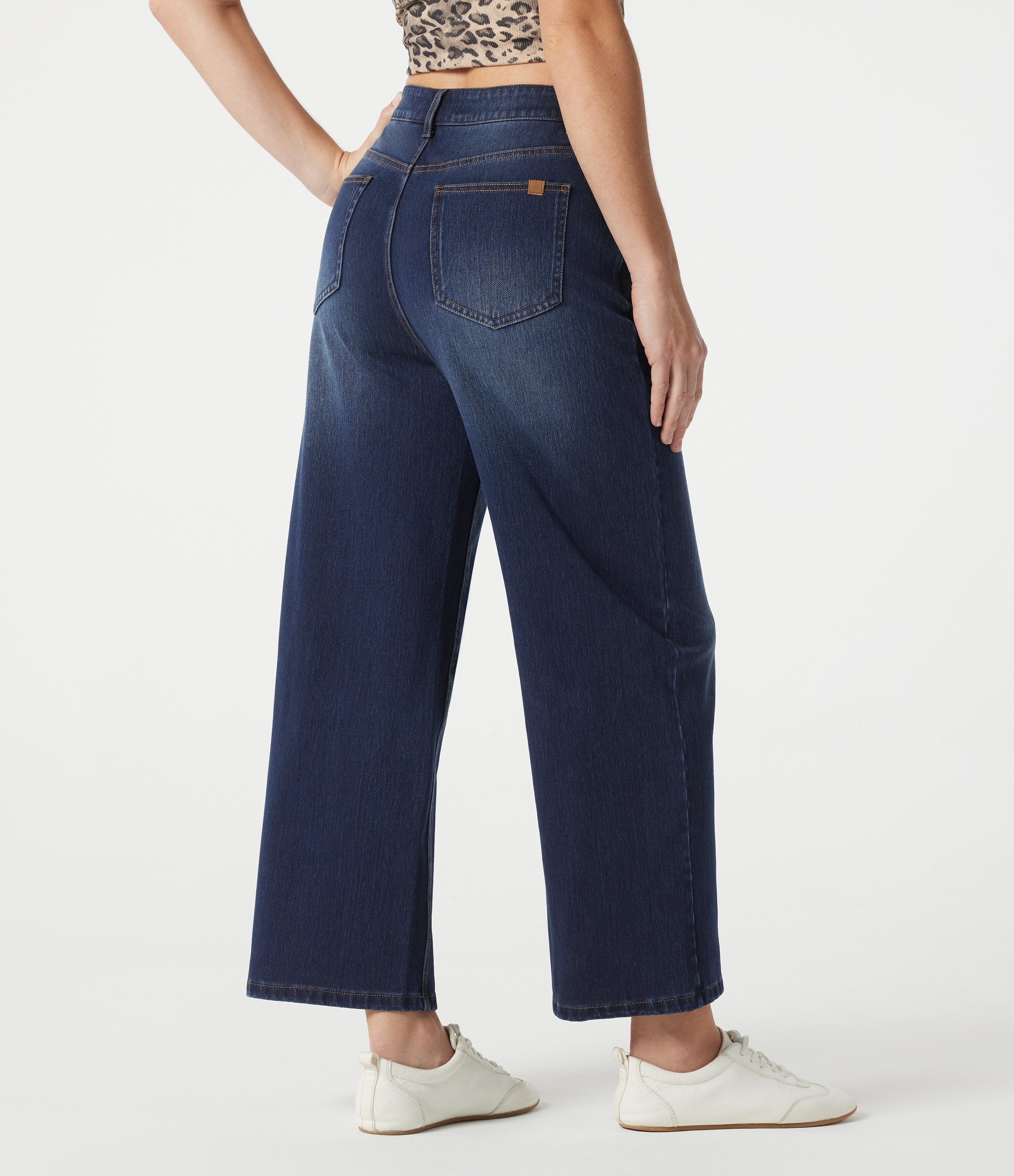 Pageant Blue Denim Halara Flex™ Mid Rise 7/8 Wide Leg Casual Jeans with Pockets / 2