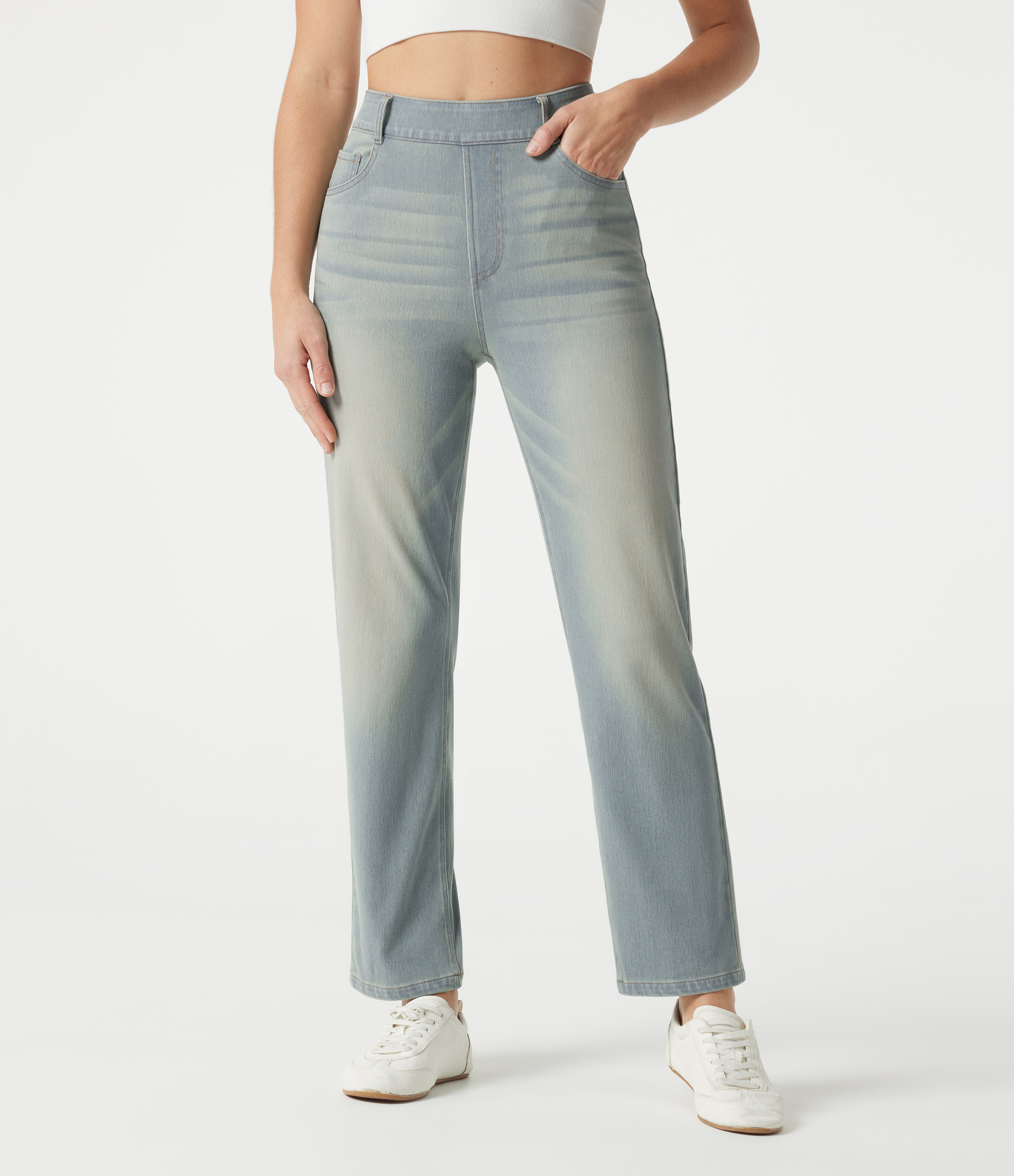 Halara Flex™ High Waisted Pockets Straight Leg Washed Casual Jeans