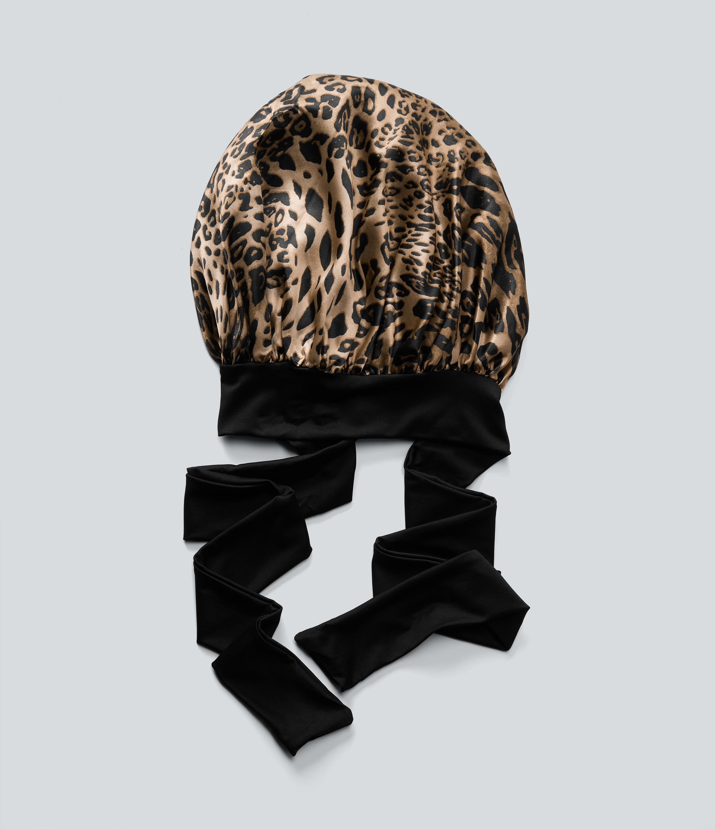 Schlafhaube aus Satin mit Leopardenmuster
