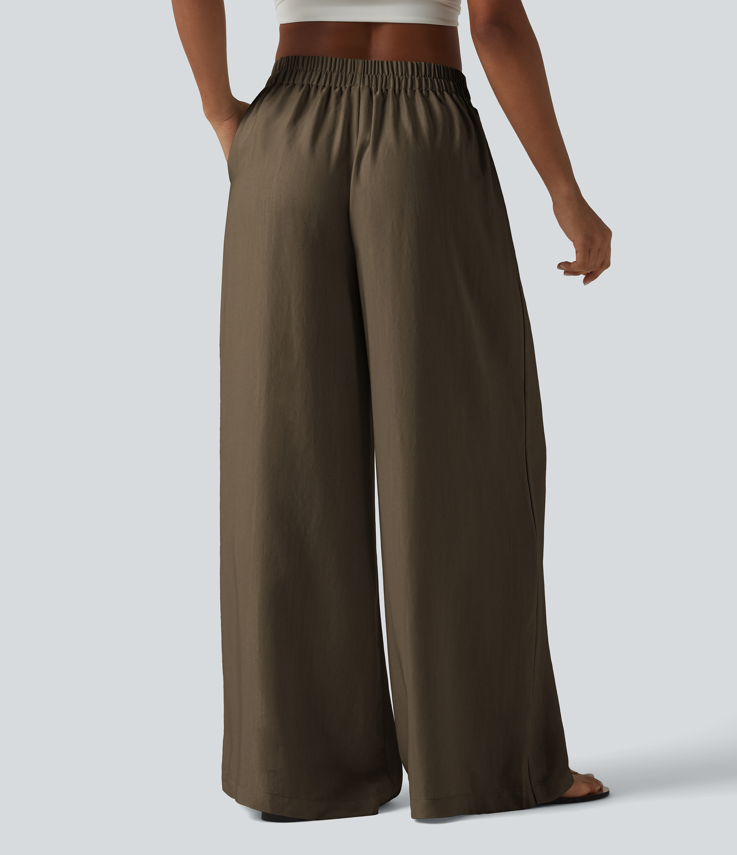 Teak Pantalon large fluide taille haute en lin mélangé avec poches et liens latéraux / 2