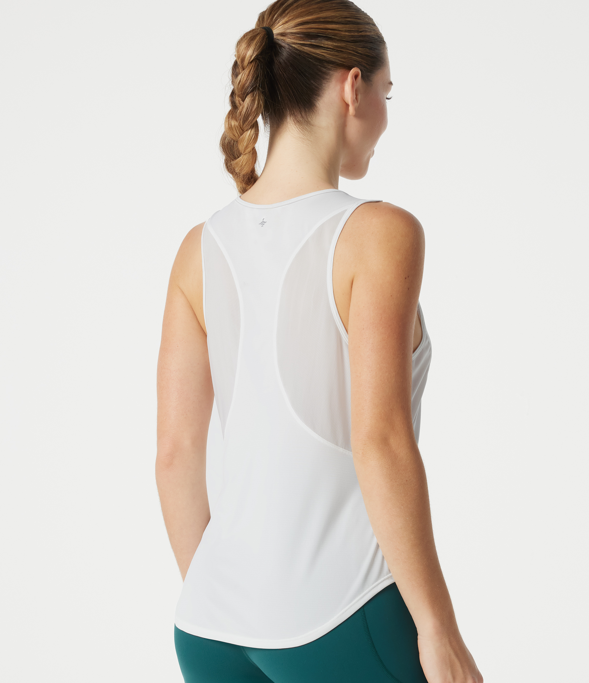 Round Neck Contrast Mesh Curved Hem Workout Tank Top