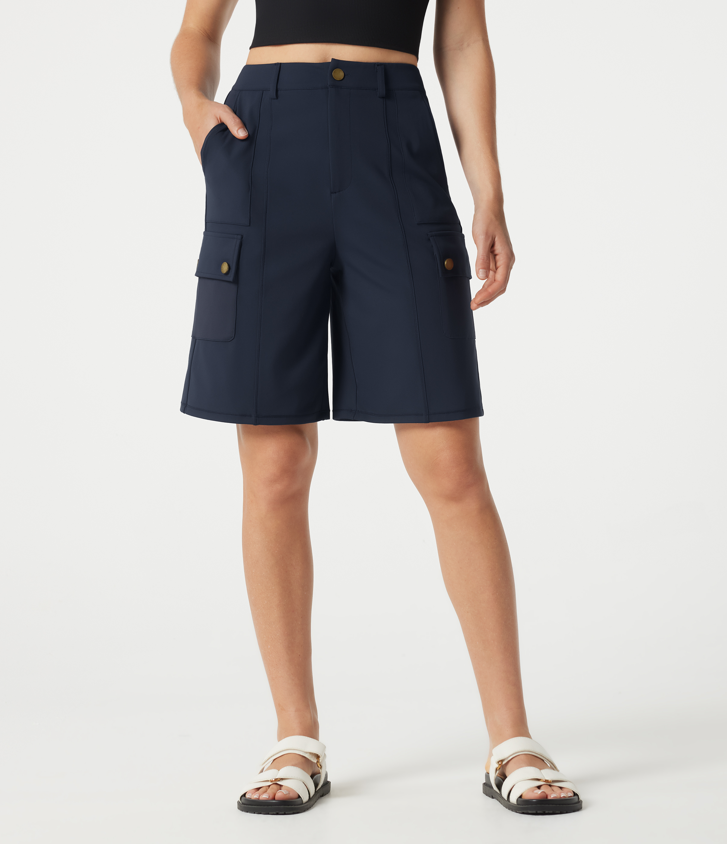 DayStretch High Waisted Work Bermuda Shorts with Pockets