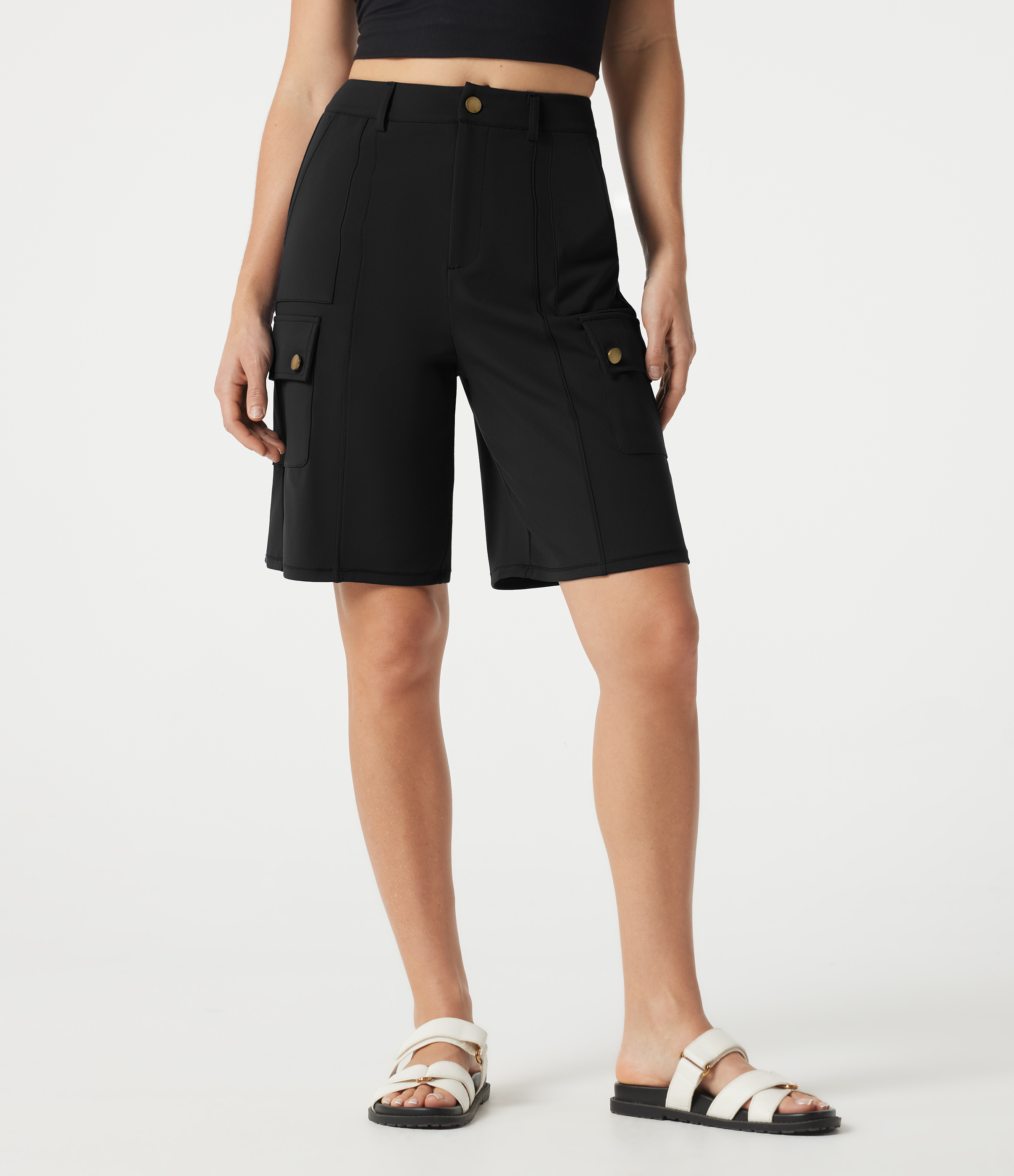 DayStretch High Waisted Work Bermuda Shorts with Pockets
