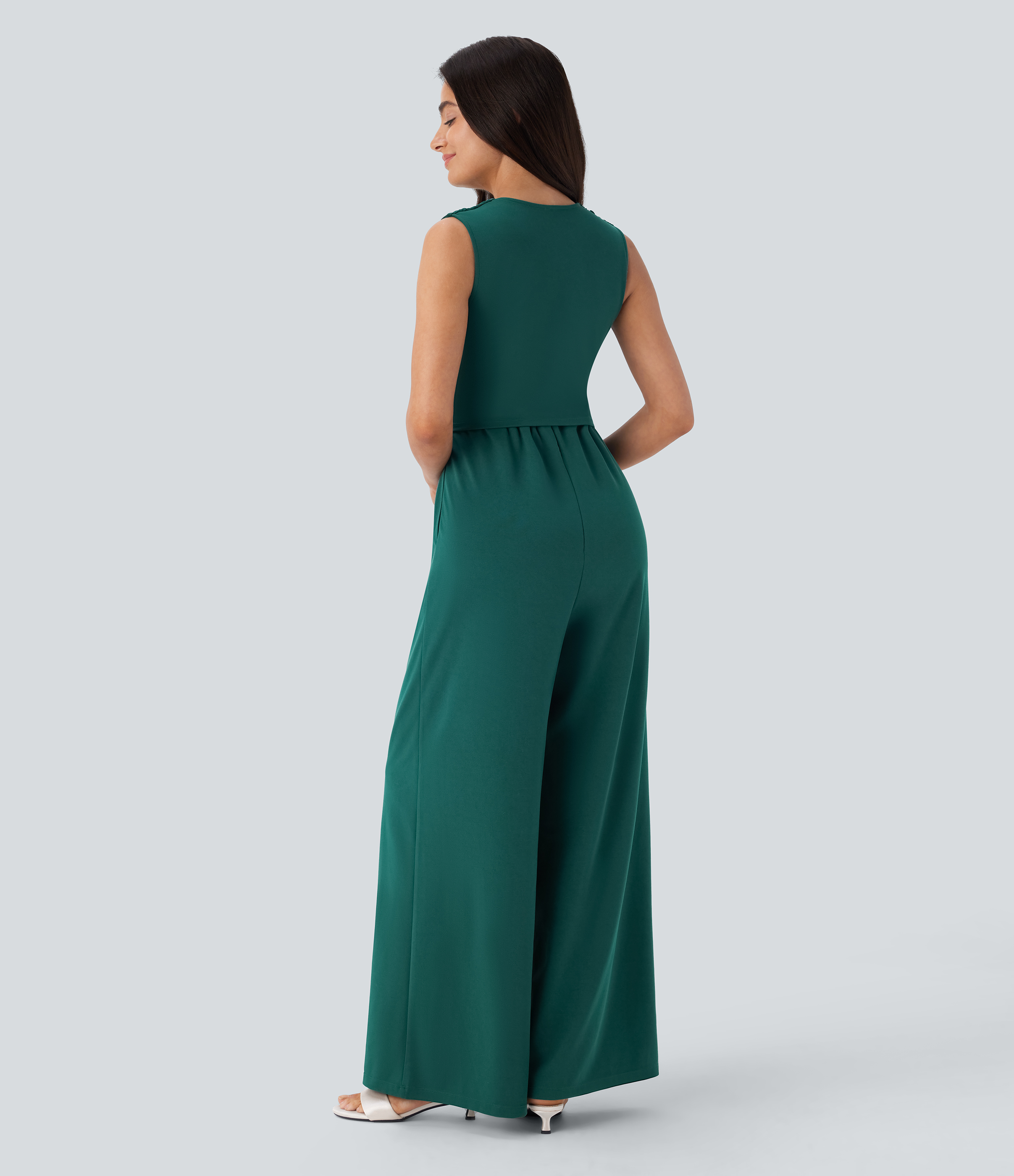 Bayberry V Neck Sleeveless Ruched Pocket Jumpsuit-Easy Peezy / 2
