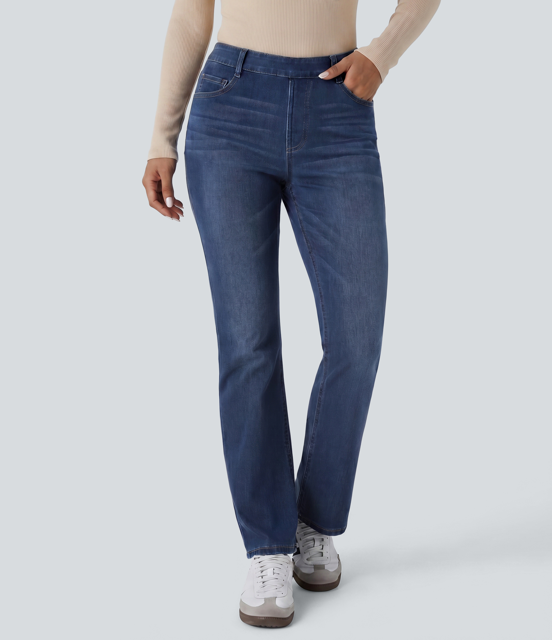 Halara Flex™ High Waisted Pockets Washed Casual Bootcut Jeans