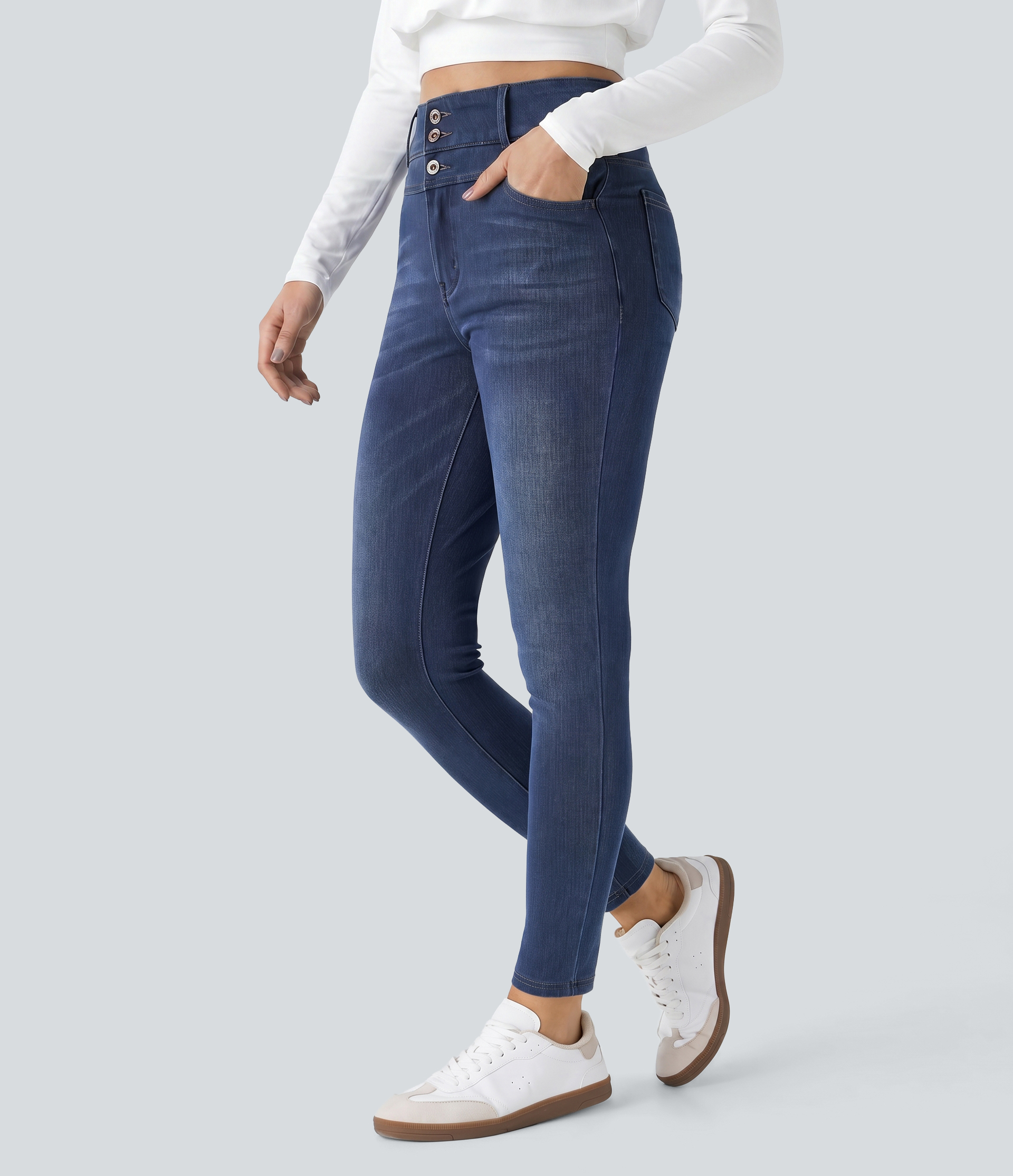 Halara Flex™ High Waisted Zipper Pockets Women Casual Skinny Denim Jeans