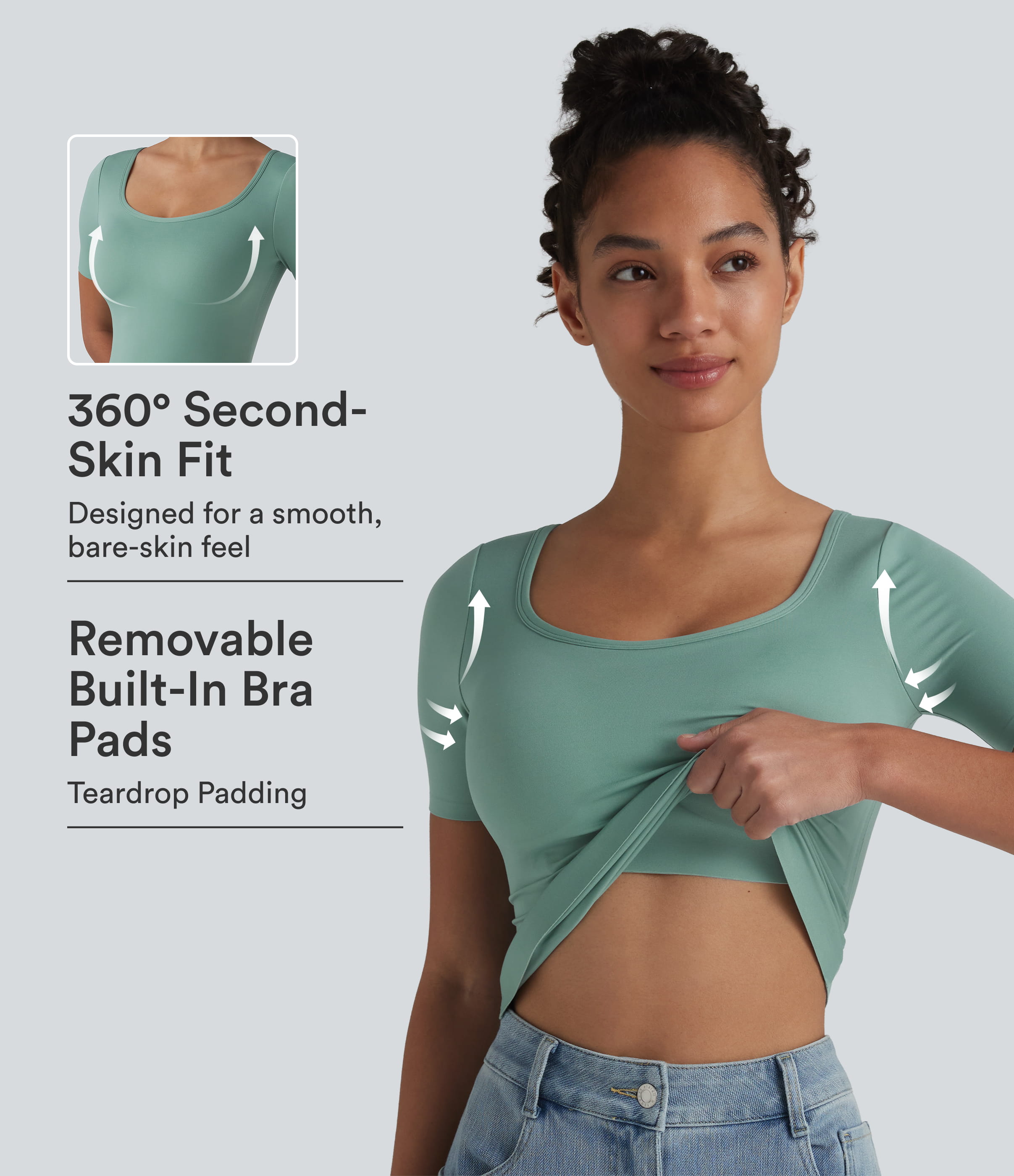 Scoop Neck Short Sleeve Built-in Bra Casual T-Shirt B-E Cups