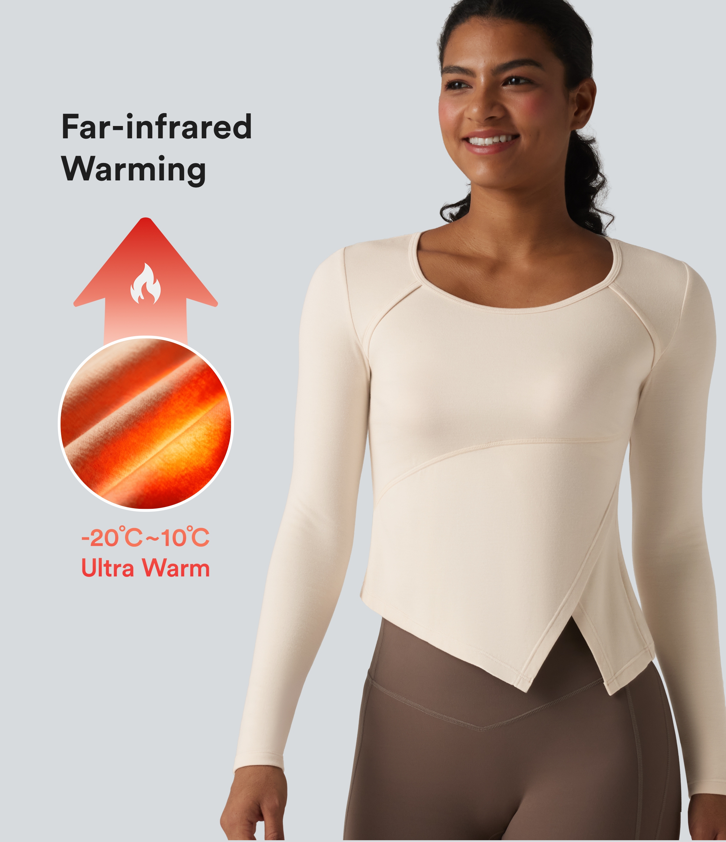 Halara HeatCore Crew Neck Long Sleeve Asymmetric Hem Workout Warming Top