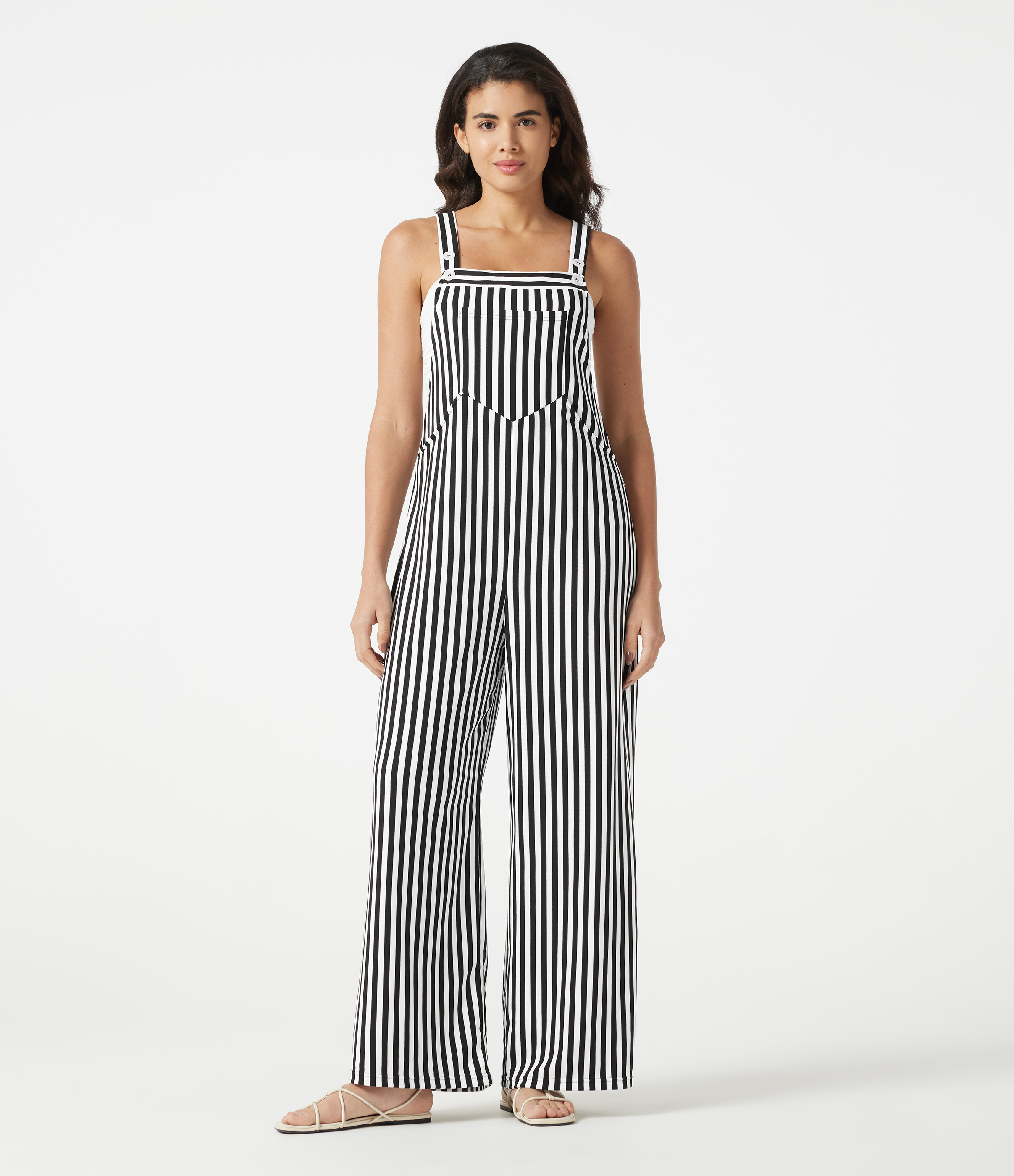 Pockets Stripe Waffle Overalls
