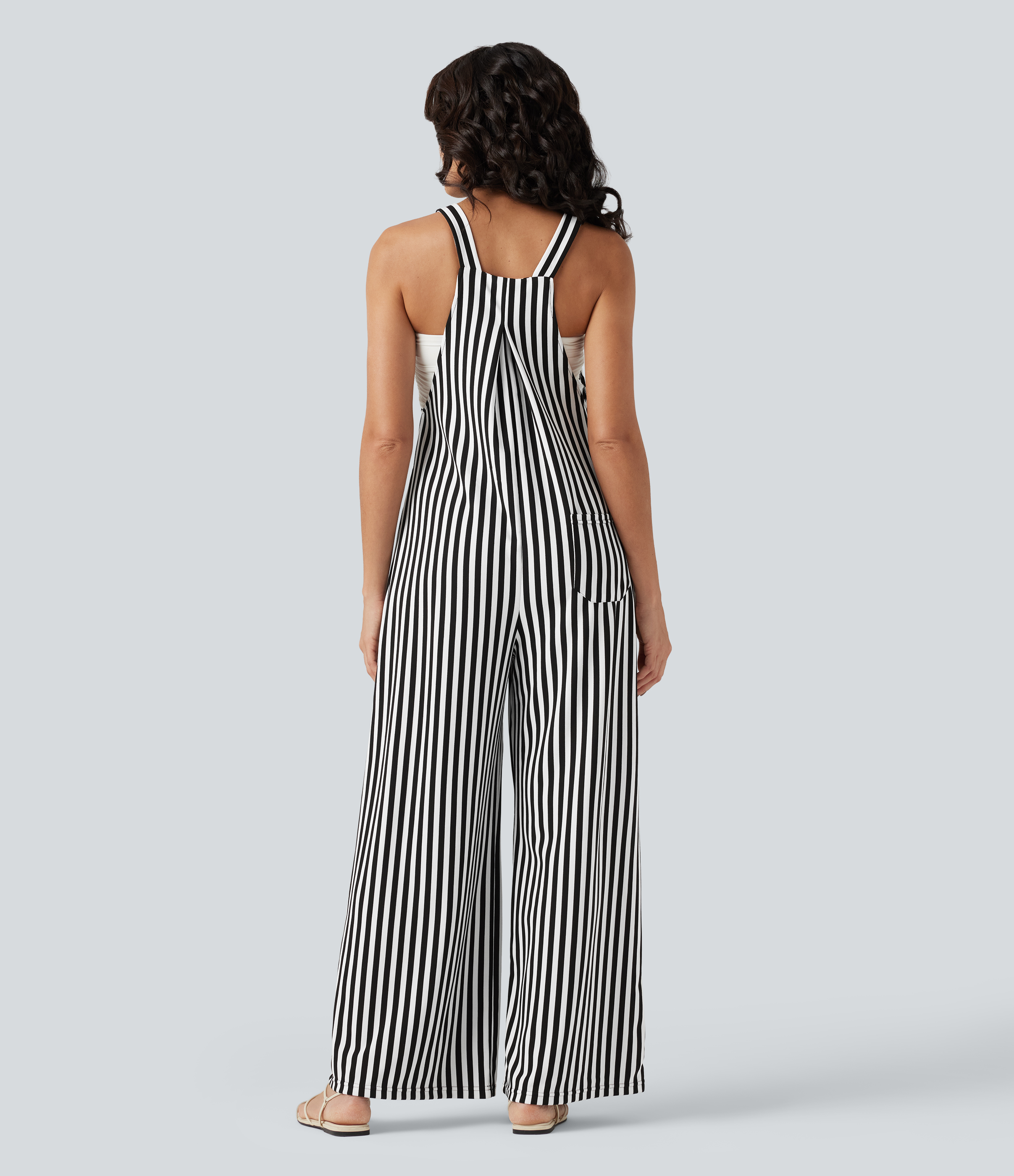 Pockets Stripe Waffle Overalls
