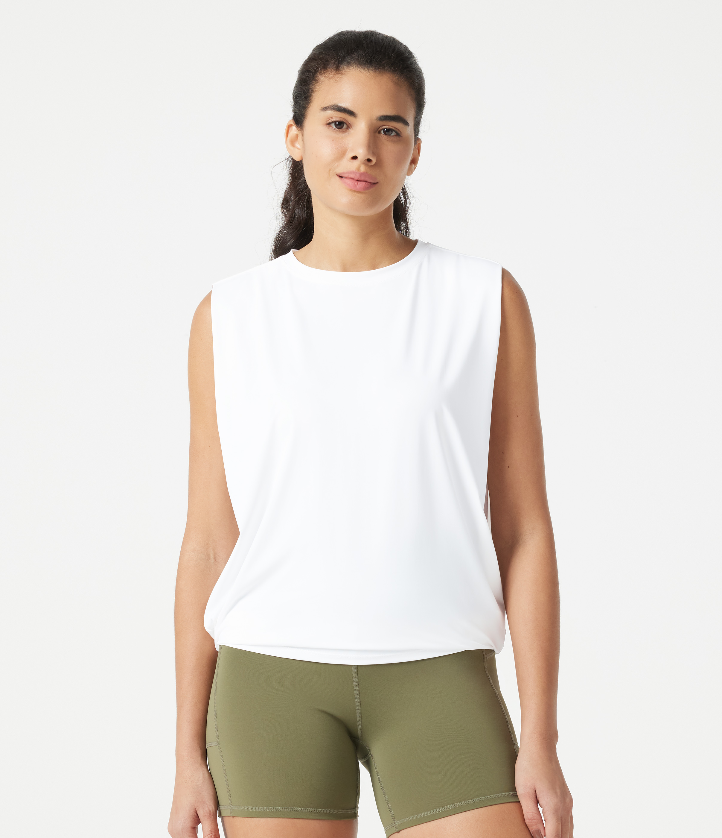 Top de Yoga de Cuello Redondo con Fruncido y Tacto Fresco-UPF50+