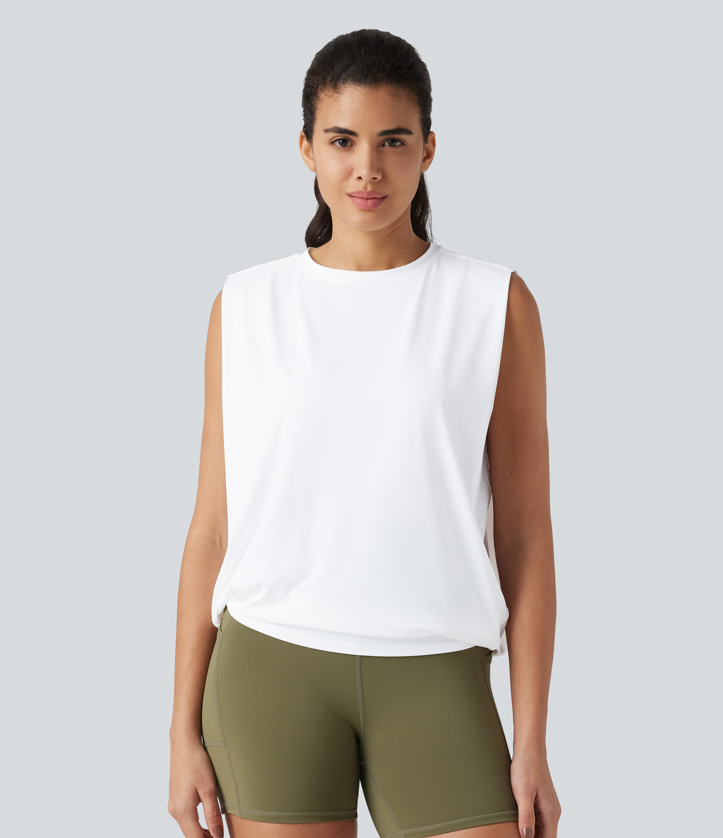 Débardeur de yoga col rond froncé, tissu rafraîchissant - Protection UPF50+
