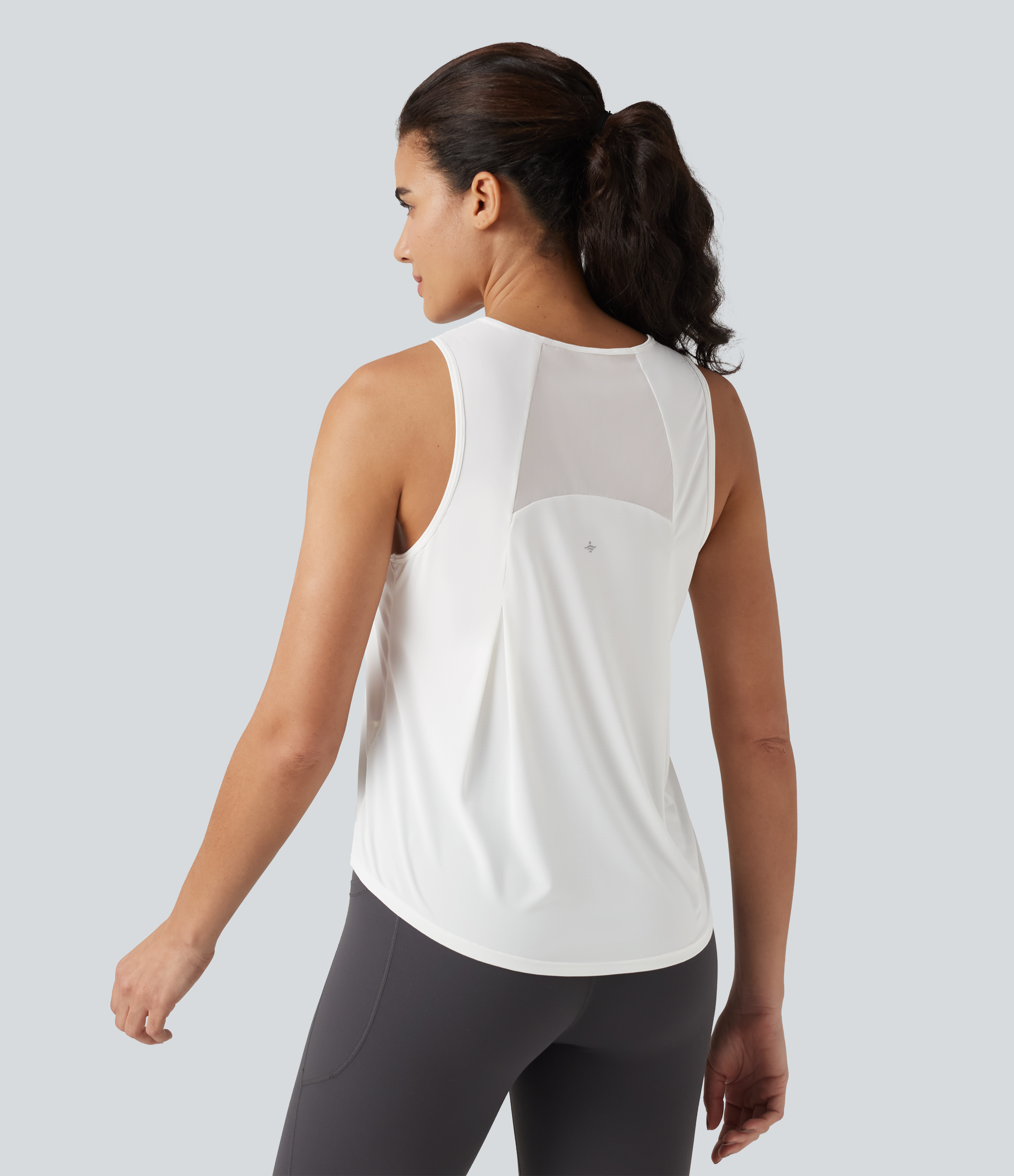 Contrast Mesh Curved Hem Running Tank Top