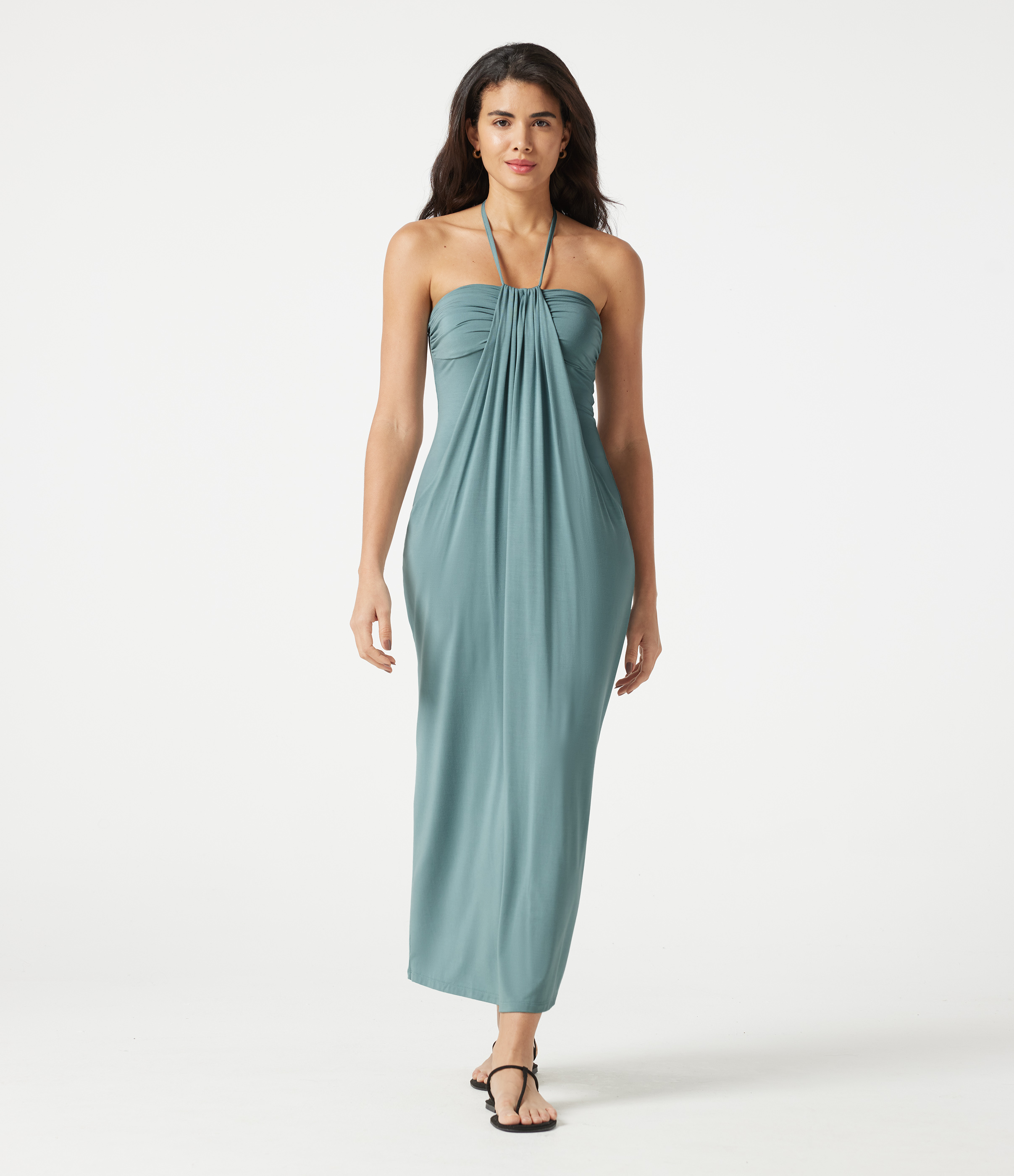 Robe longue dos nu col licou avec nœud et poches