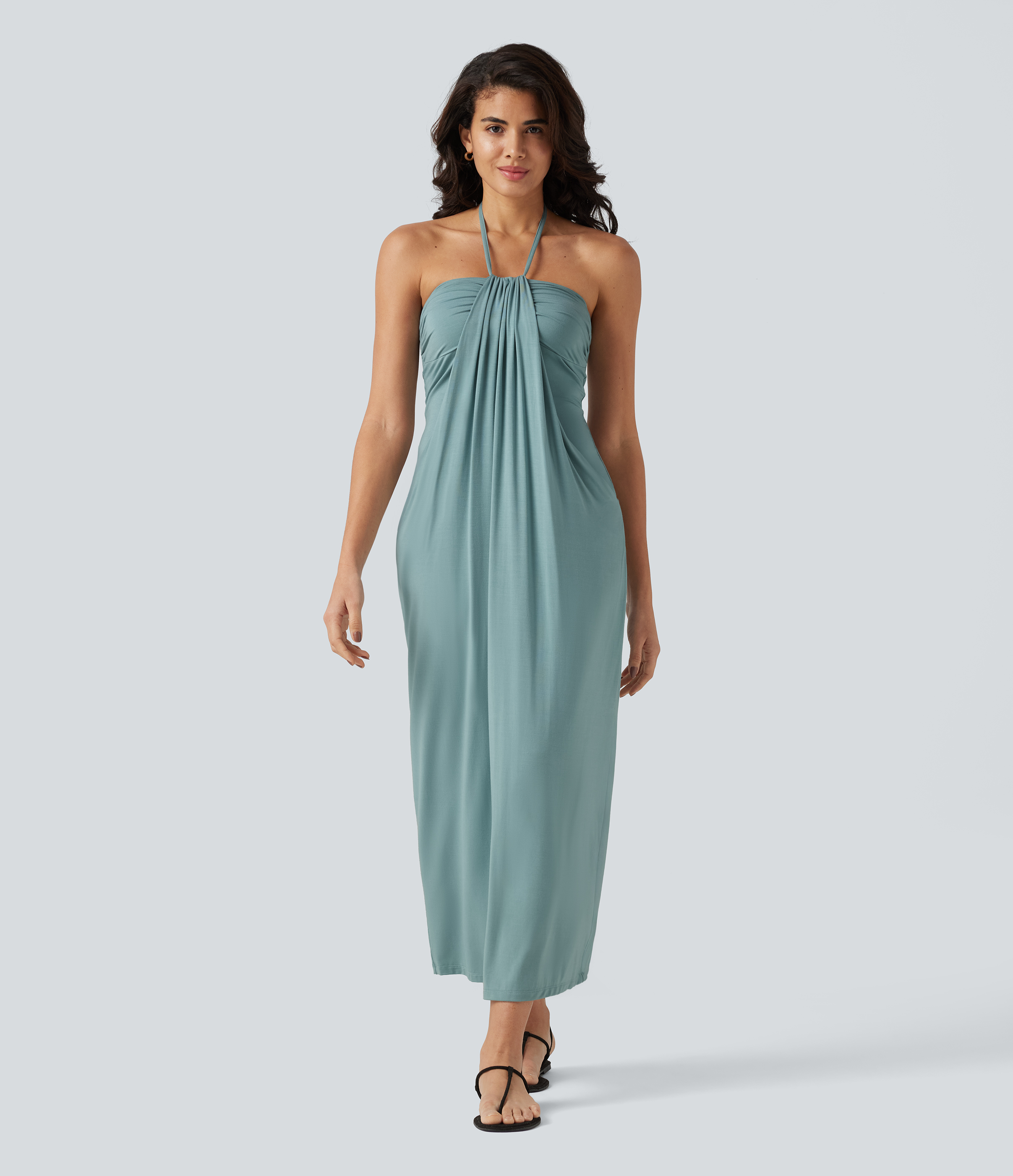 Halter Tie Back Maxi Dress with Pockets