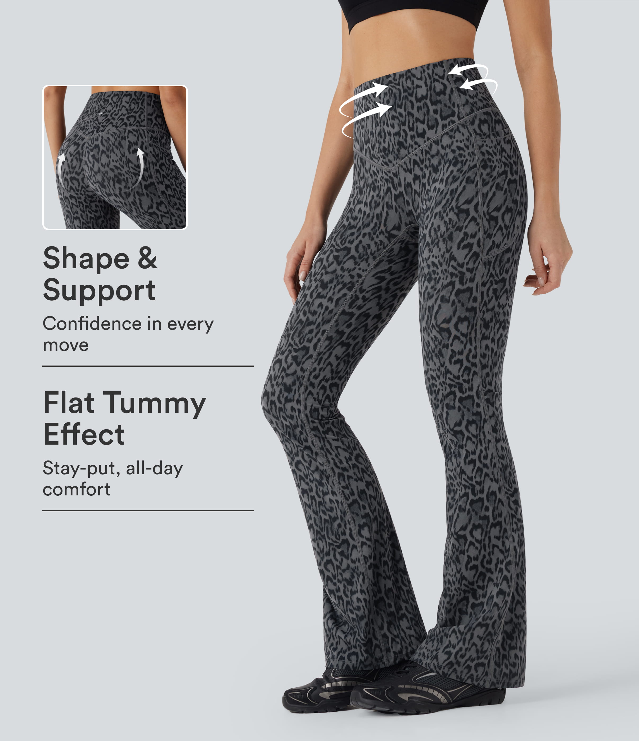 Halara UltraSculpt™ Leopard Print High Waisted Tummy Control Bootcut Yoga Leggings with Pockets