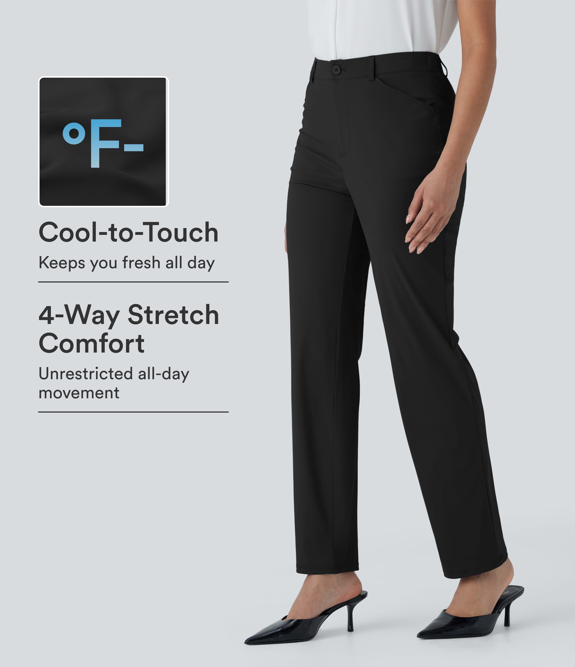 Mid Rise Cool Touch Work Pants with Pockets
