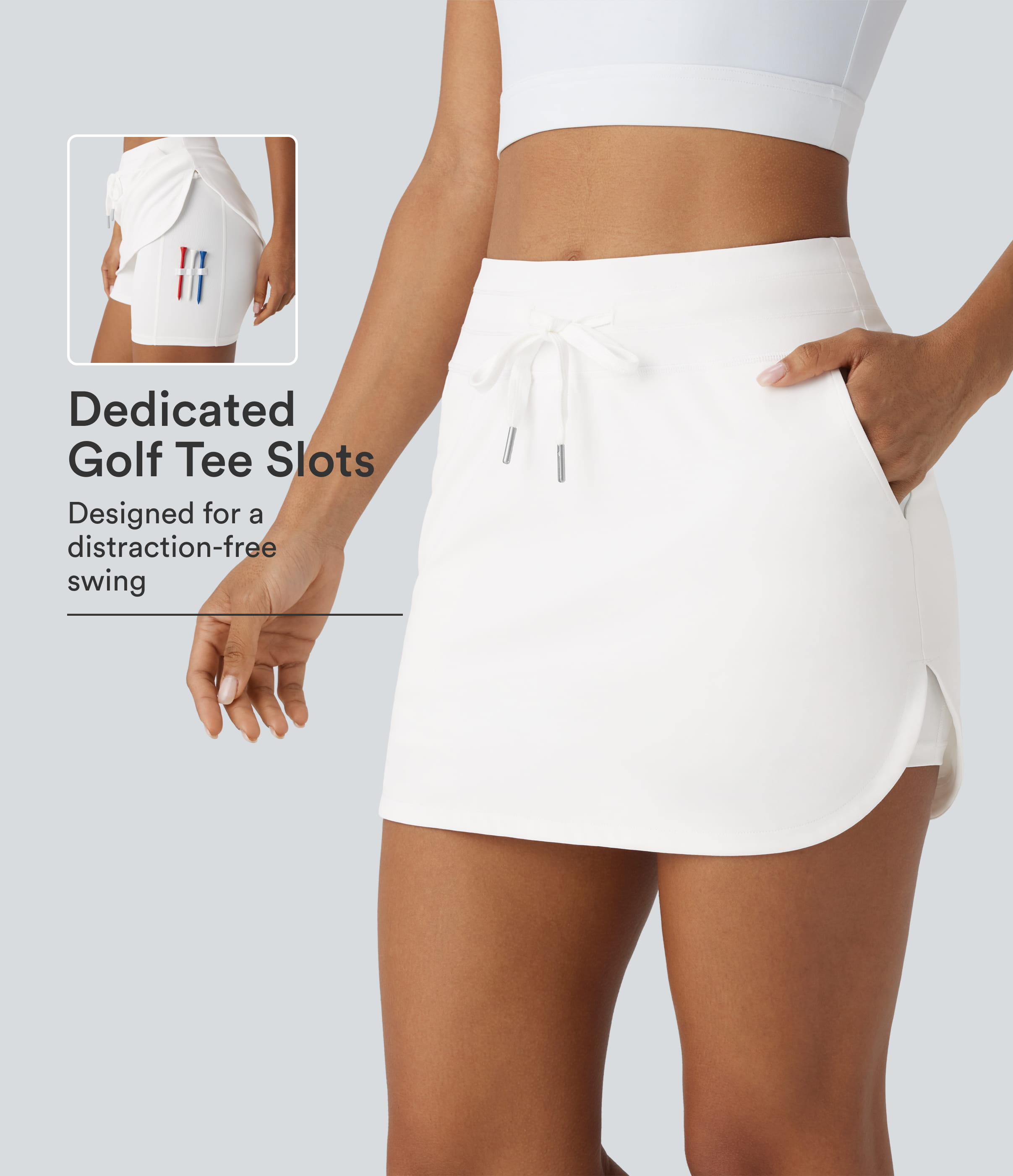 SoftlyZero™ QuickDry High Waisted Drawstring Pocket 2-in-1 Curved Hem Mini Golf Skirt-Golf Tee Pocket
