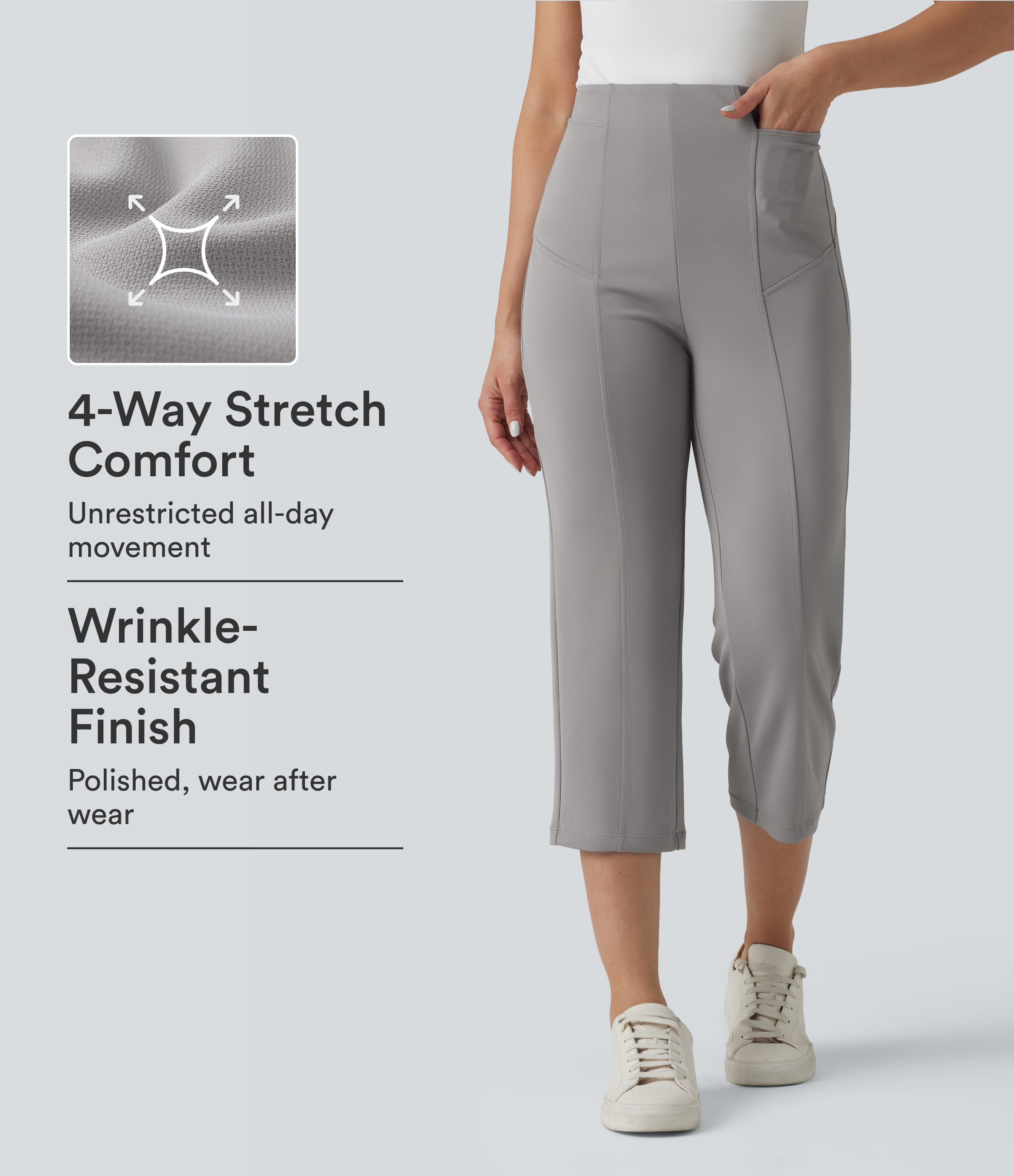 Halara Flex™ hoch geschnittene, gerade, verkürzte Arbeitshose mit Taschen